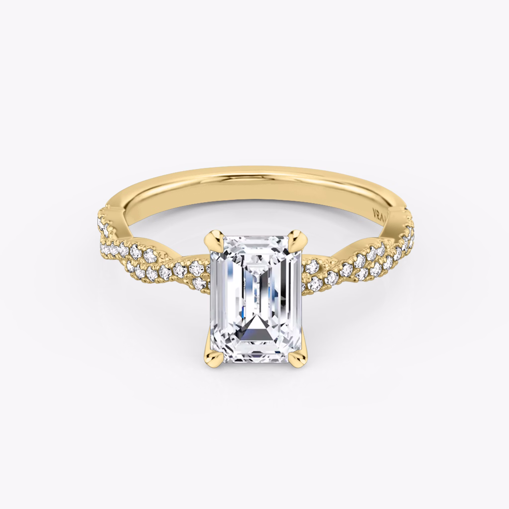 The Twisted Classic | Emerald | 18k | Yellow Gold | bandAccent: Double pavé | diamondOrientation: vertical | caratWeight: other
