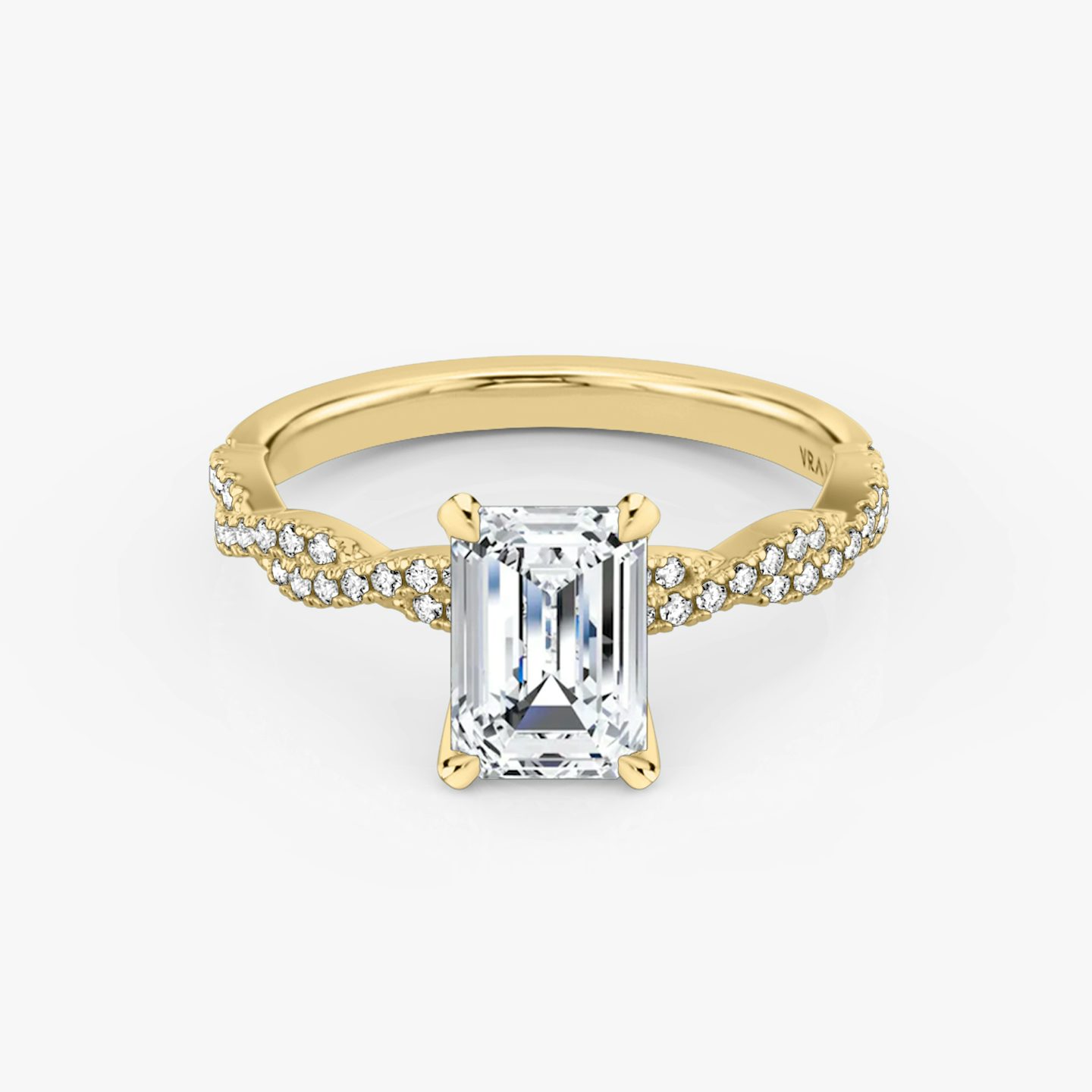 The Twisted Classic | Emerald | 18k | Yellow Gold | bandAccent: Double pavé | diamondOrientation: vertical | caratWeight: other