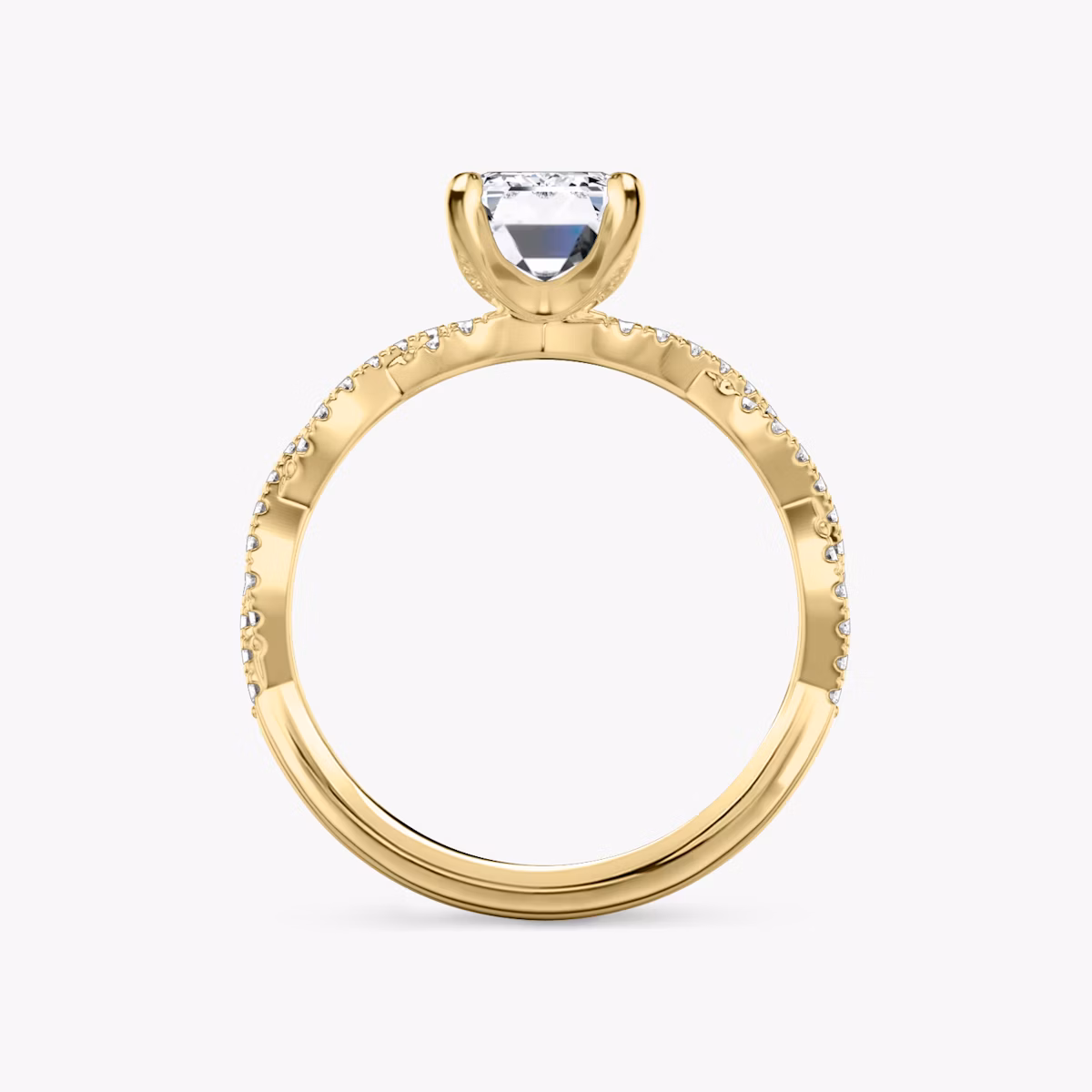 The Twisted Classic | Emerald | 18k | Yellow Gold | bandAccent: Double pavé | diamondOrientation: vertical | caratWeight: other