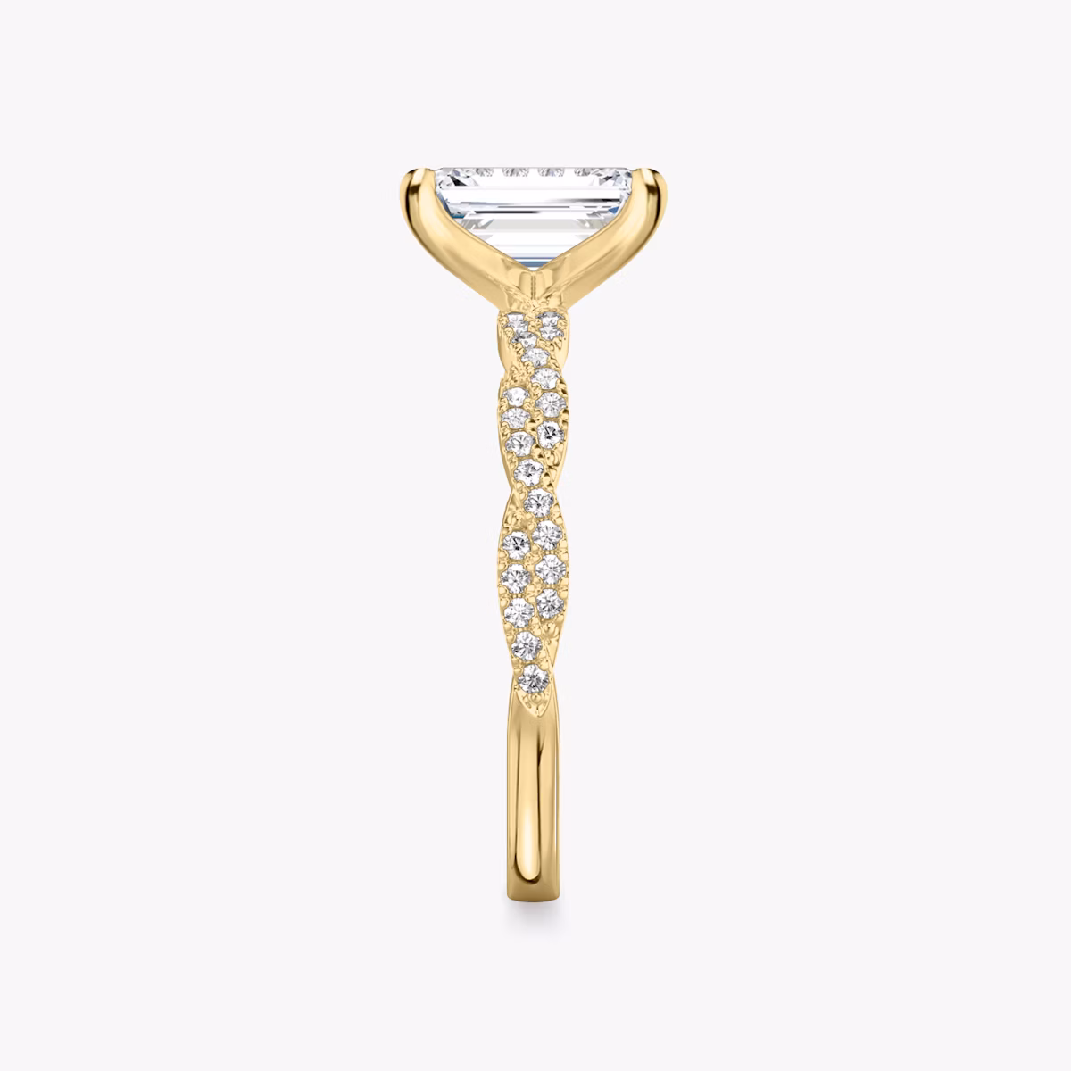 The Twisted Classic | Emerald | 18k | Yellow Gold | bandAccent: Double pavé | diamondOrientation: vertical | caratWeight: other