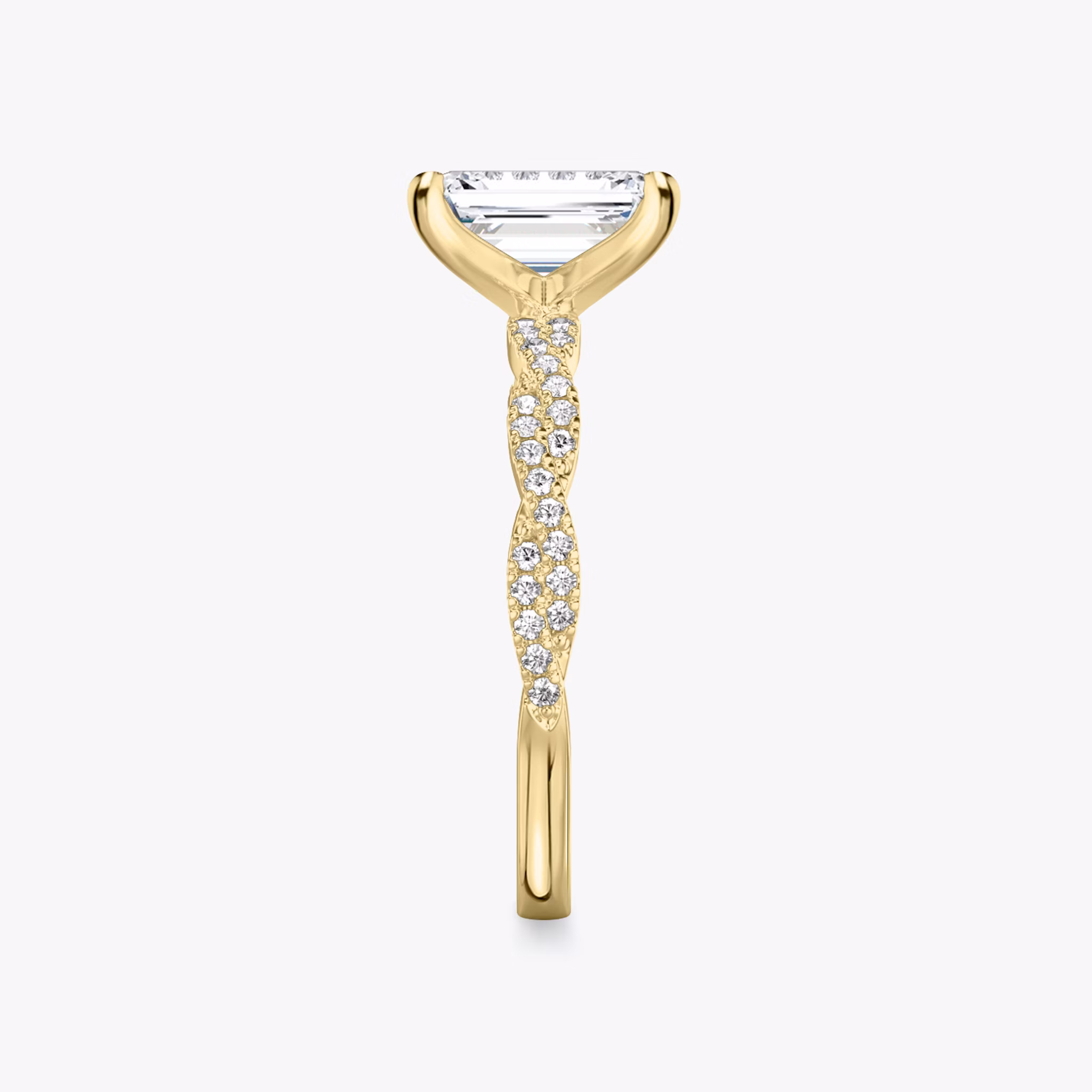 The Twisted Classic | Emerald | 18k | Yellow Gold | bandAccent: Double pavé | diamondOrientation: vertical | caratWeight: other