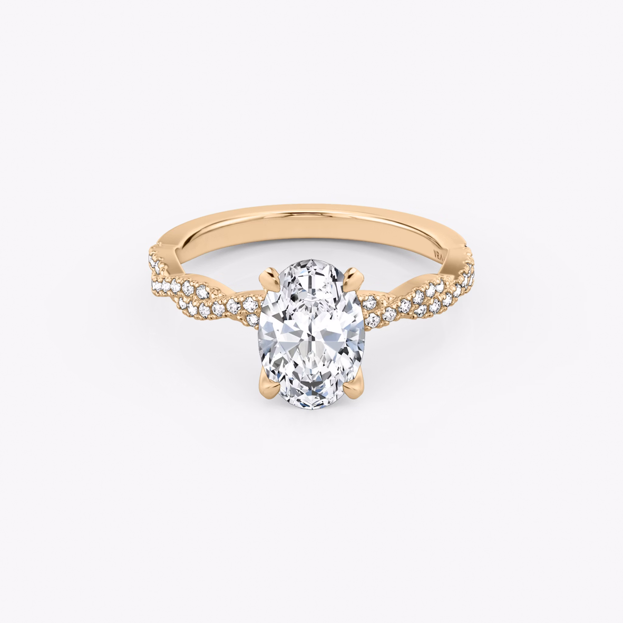 The Twisted Classic | Oval | 14k | Rose Gold | bandAccent: Double pavé | diamondOrientation: vertical | caratWeight: other