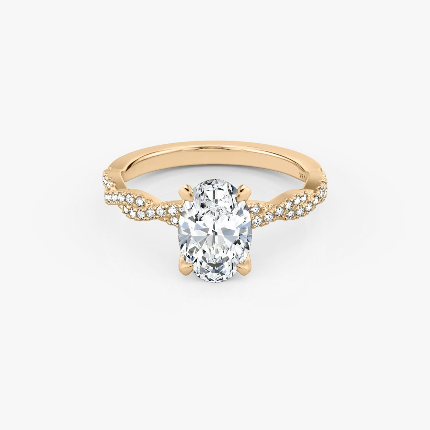 The Twisted Classic | Oval | 14k | Rose Gold | bandAccent: Double pavé | diamondOrientation: vertical | caratWeight: other