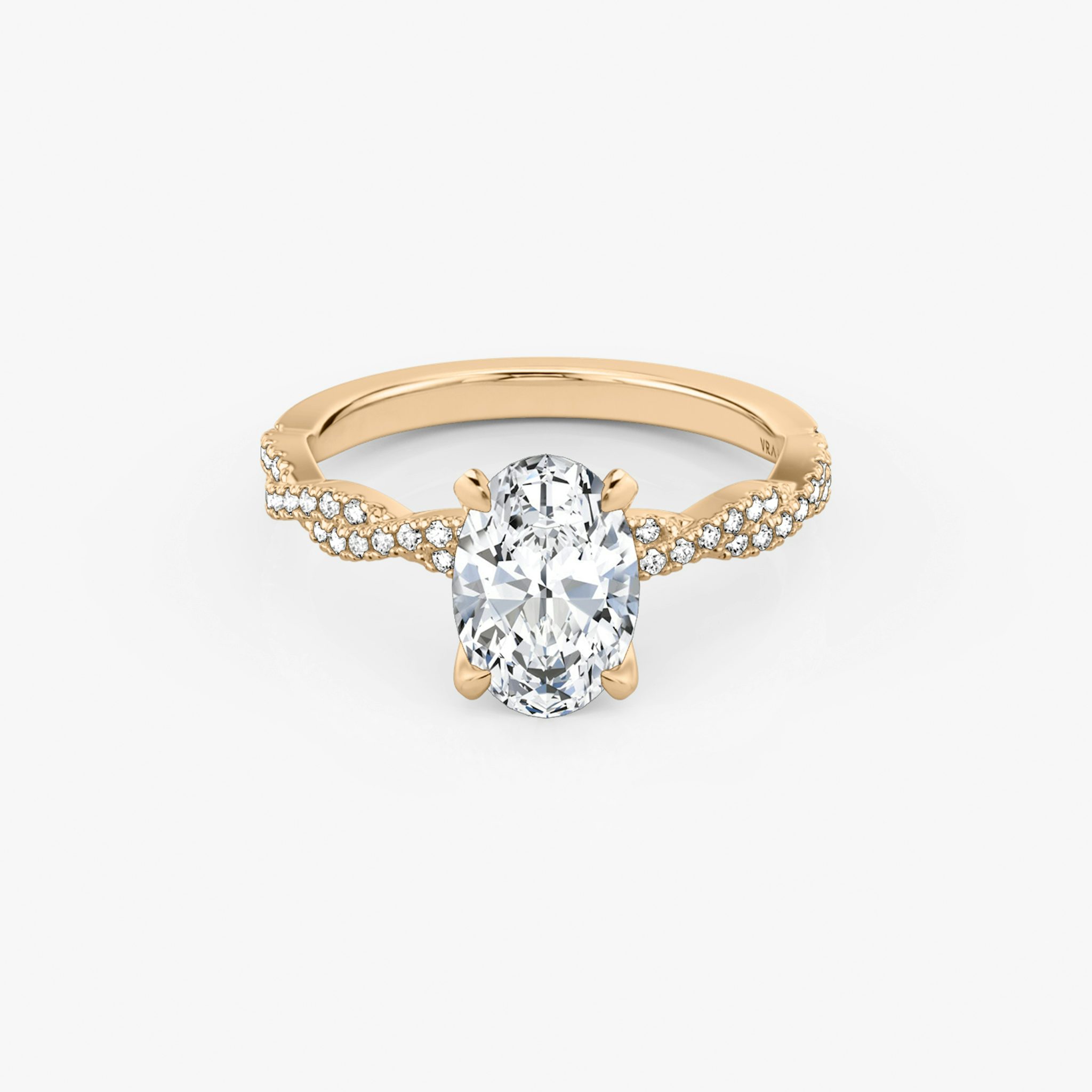 The Twisted Classic | Oval | 14k | Rose Gold | bandAccent: Double pavé | diamondOrientation: vertical | caratWeight: other