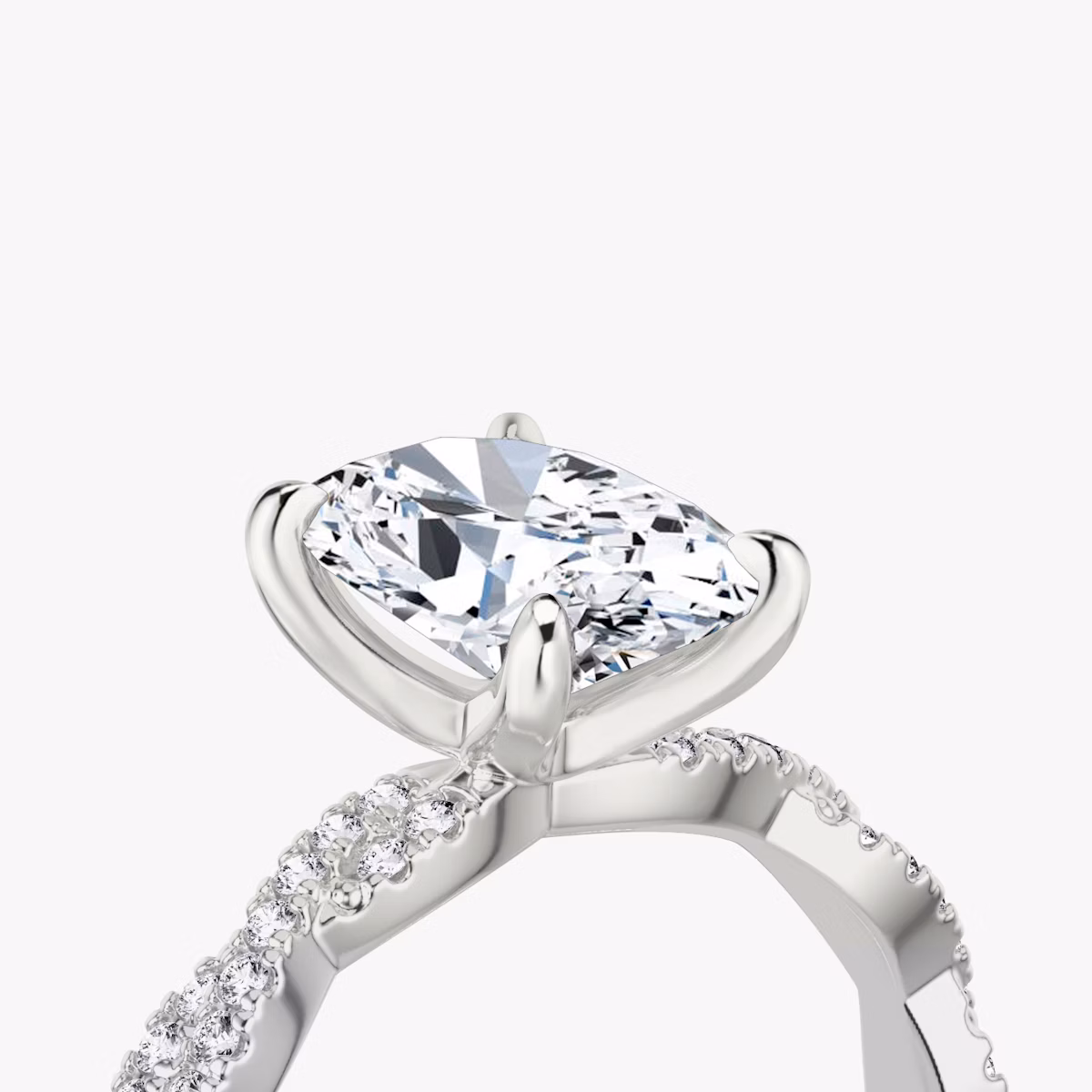 The Twisted Classic | Oval | 18k | White Gold | bandAccent: Double pavé | diamondOrientation: vertical | caratWeight: other