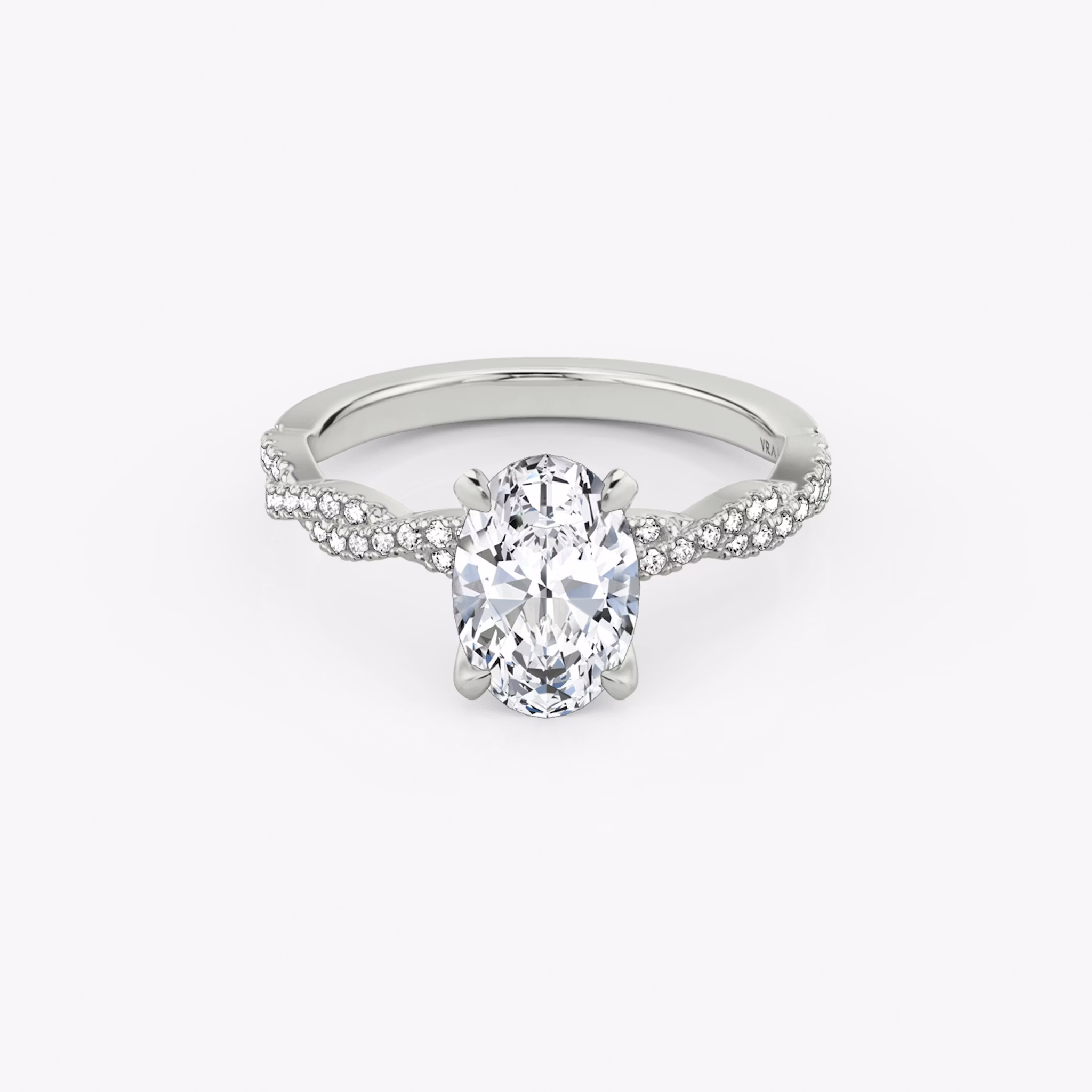 The Twisted Classic | Oval | 18k | White Gold | bandAccent: Double pavé | diamondOrientation: vertical | caratWeight: other