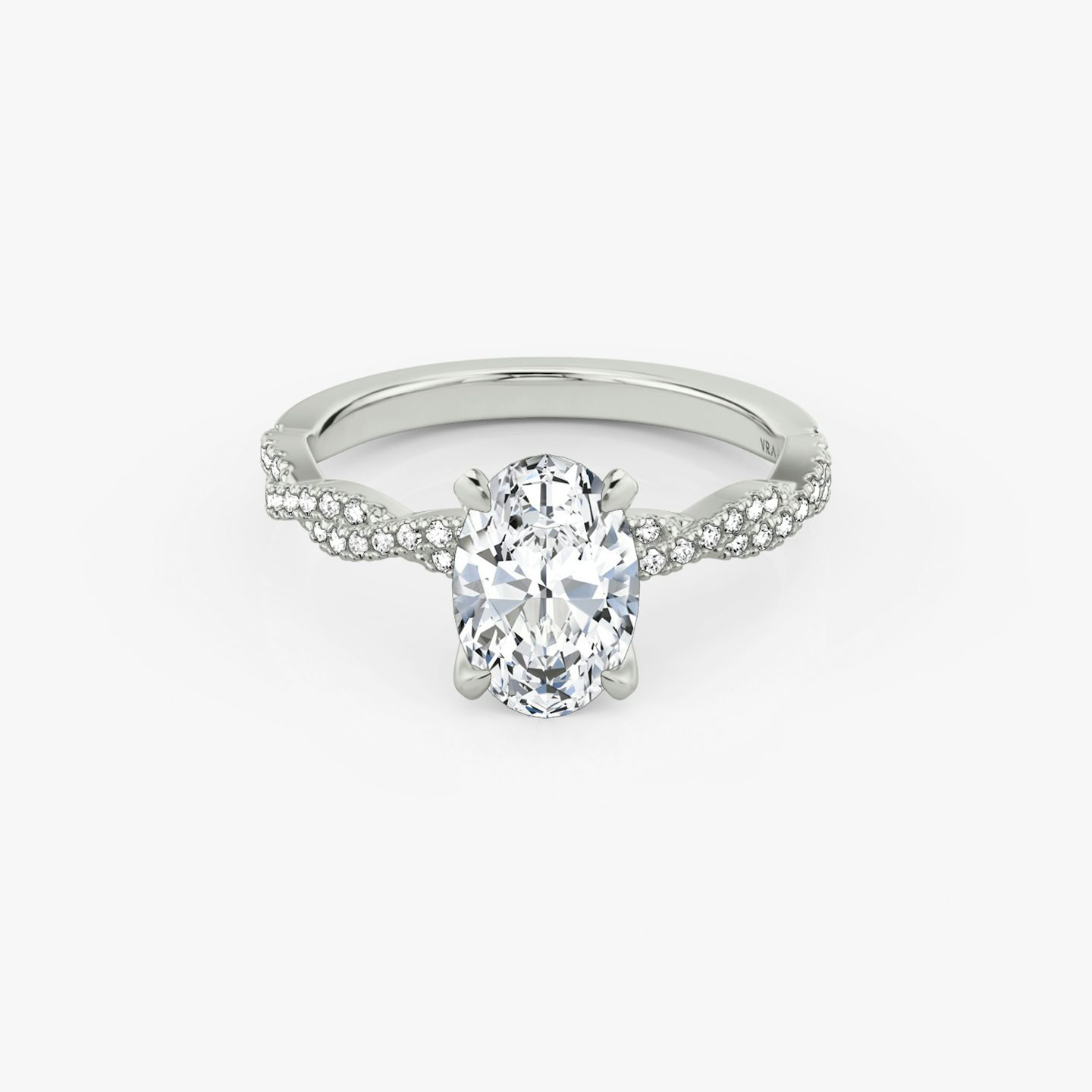 The Twisted Classic | Oval | Platinum | bandAccent: Double pavé | diamondOrientation: vertical | caratWeight: other