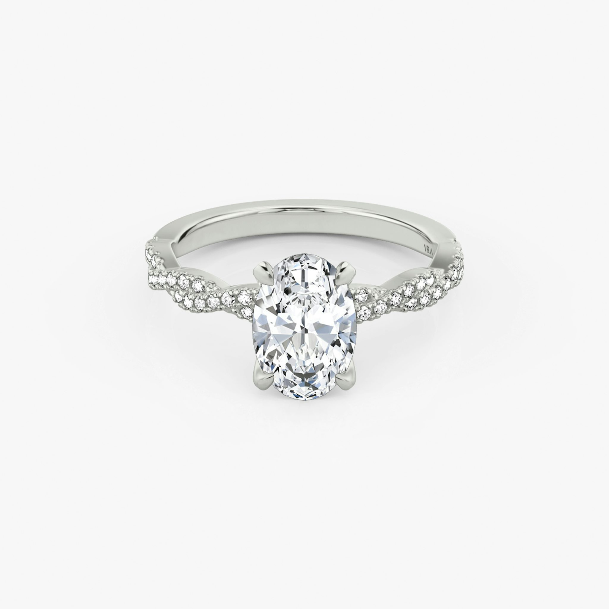 The Twisted Classic | Oval | 18k | White Gold | bandAccent: Double pavé | diamondOrientation: vertical | caratWeight: other