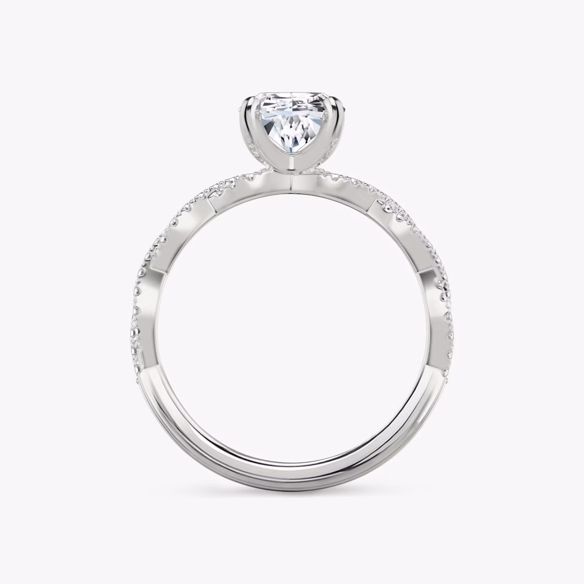 The Twisted Classic | Oval | 18k | White Gold | bandAccent: Double pavé | diamondOrientation: vertical | caratWeight: other