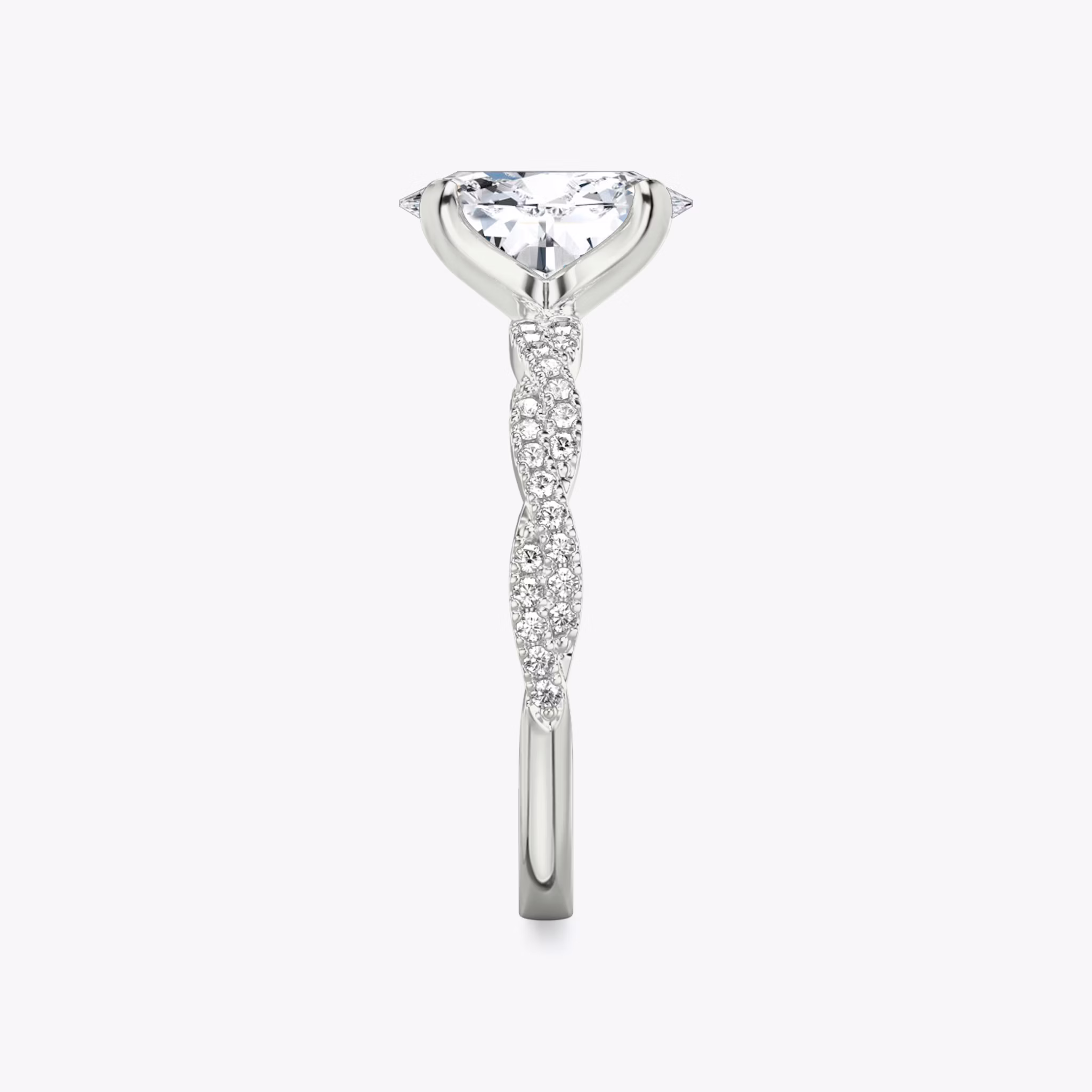 The Twisted Classic | Oval | 18k | White Gold | bandAccent: Double pavé | diamondOrientation: vertical | caratWeight: other