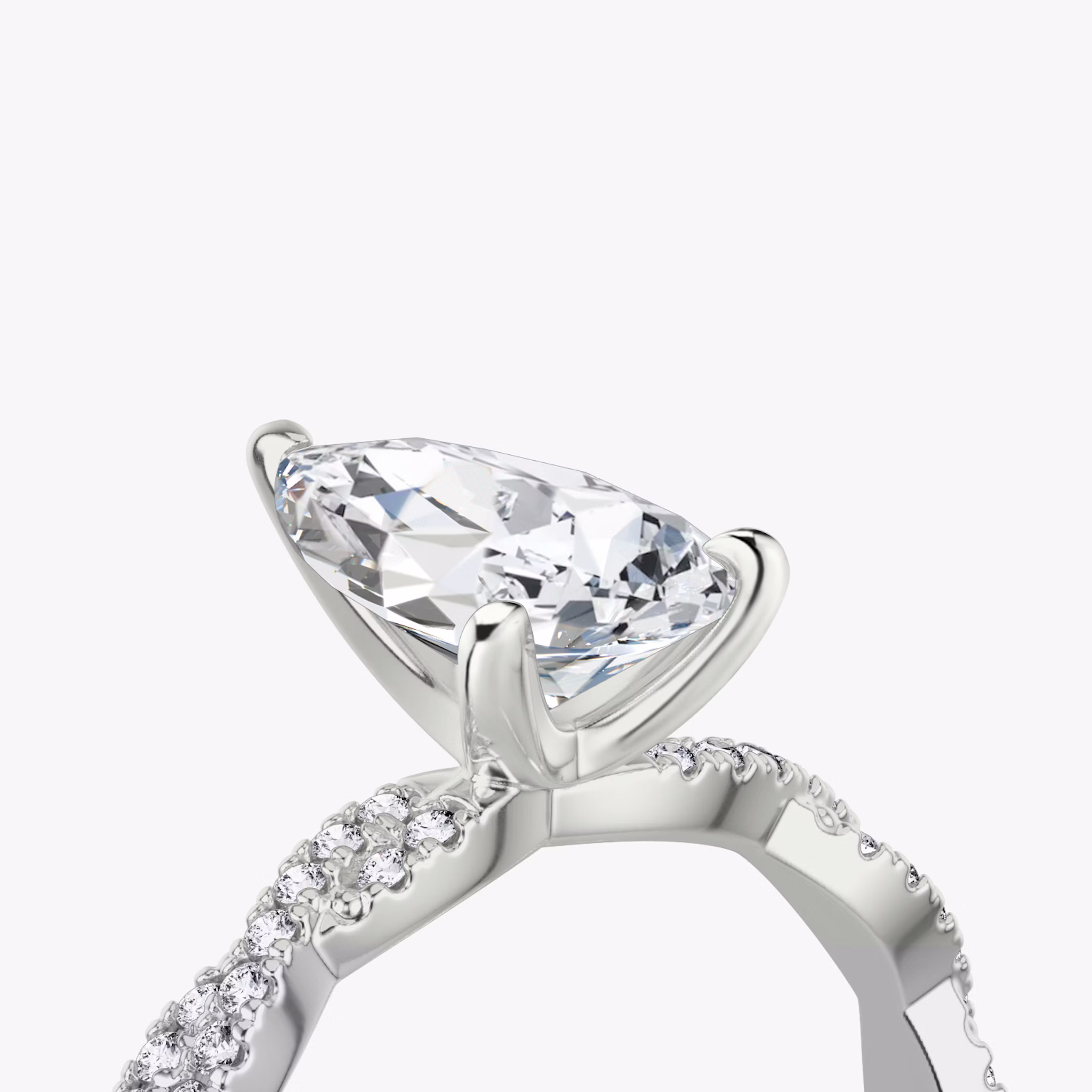 The Twisted Classic | Pear | Platinum | bandAccent: Double pavé | diamondOrientation: vertical | caratWeight: other