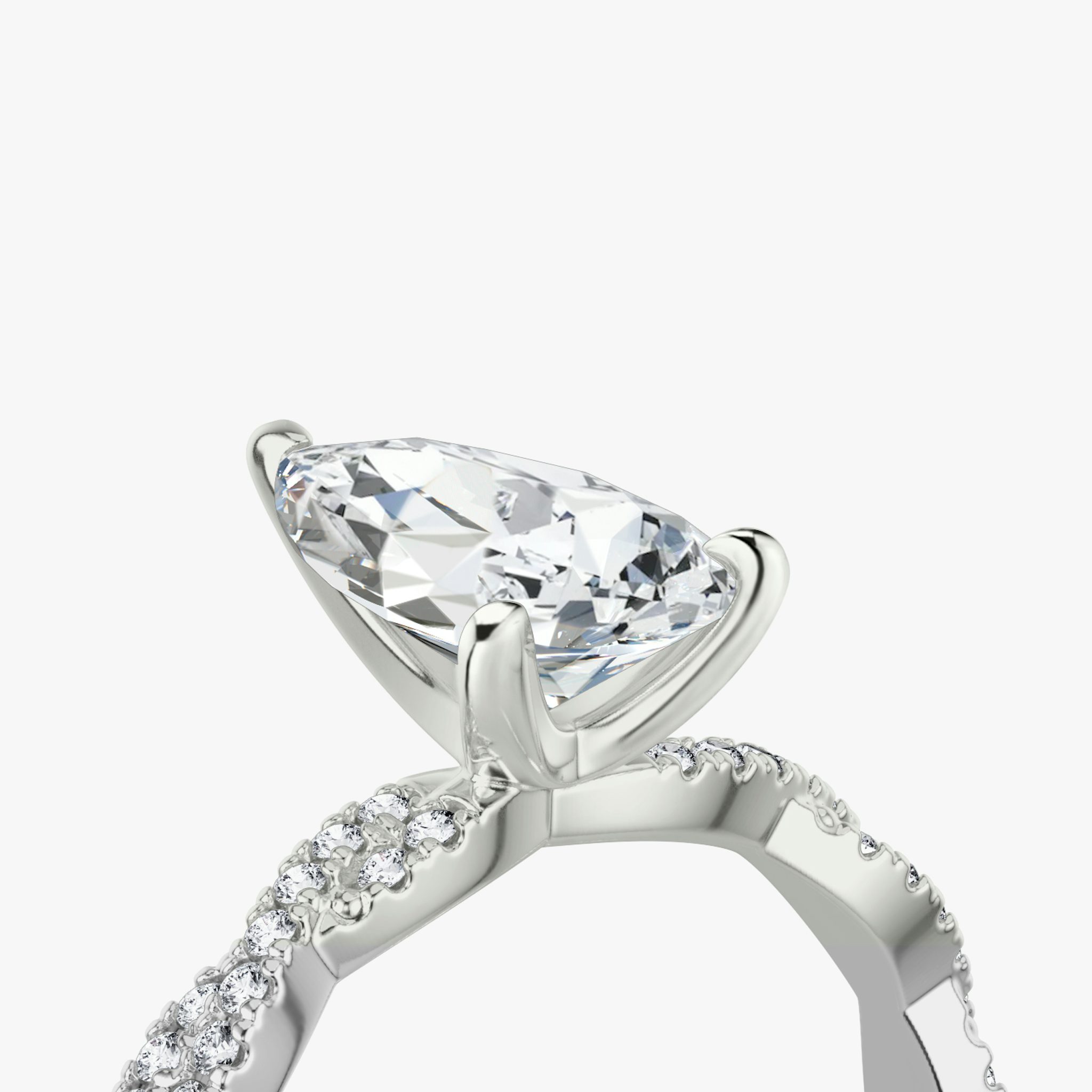 The Twisted Classic | Pear | Platinum | bandAccent: Double pavé | diamondOrientation: vertical | caratWeight: other