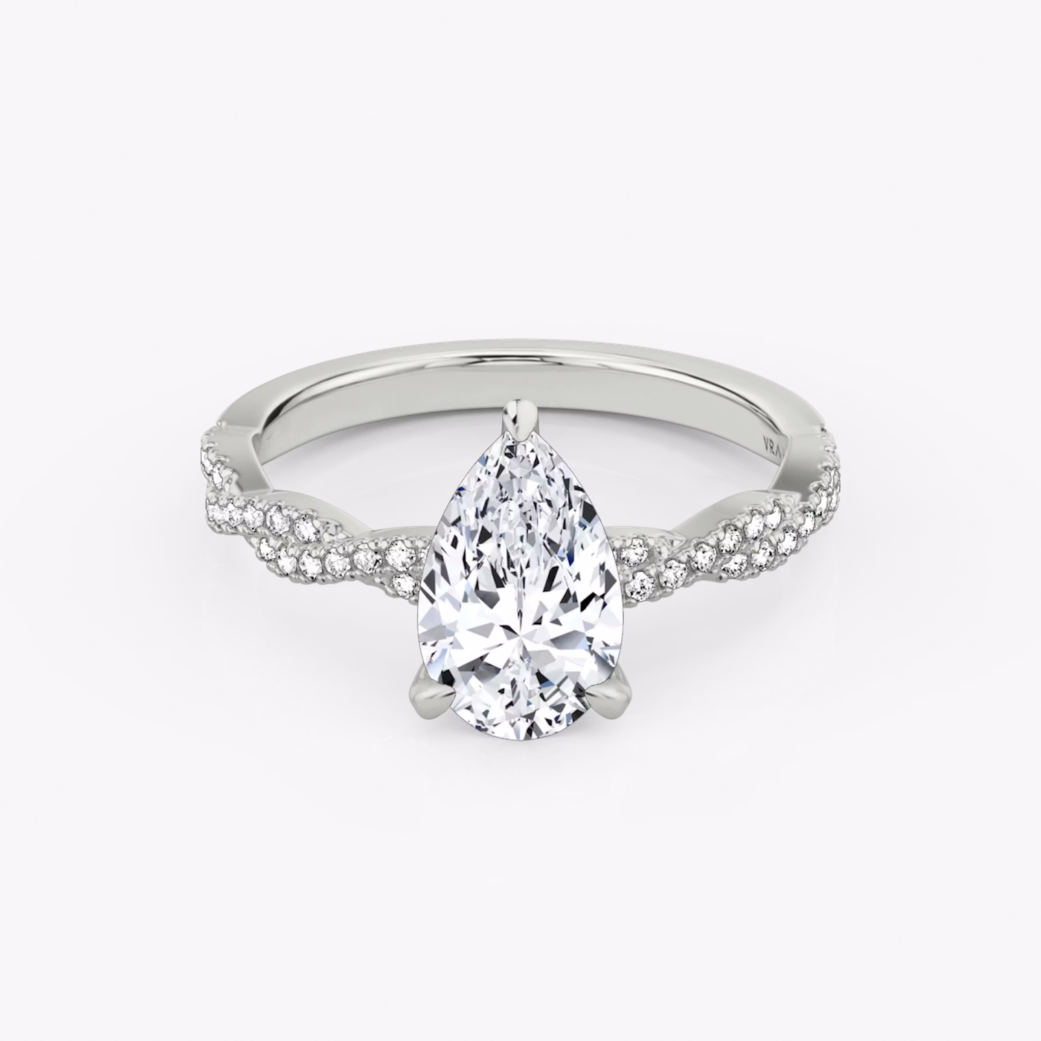 The Twisted Classic | Pear | Platinum | bandAccent: Double pavé | diamondOrientation: vertical | caratWeight: other