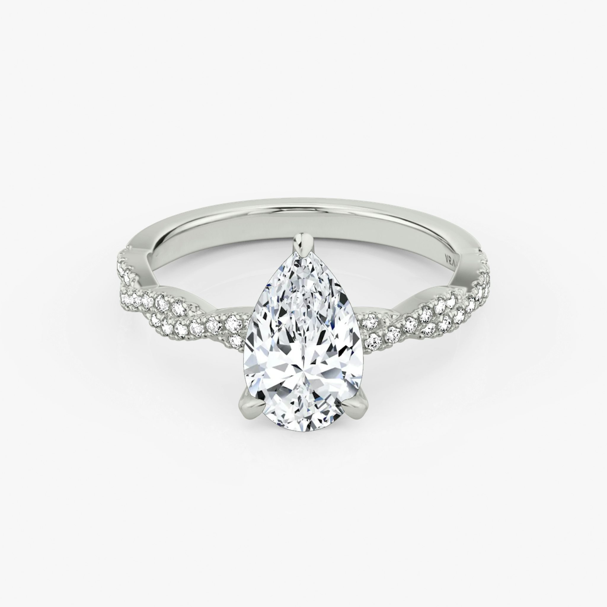 The Twisted Classic | Pear | Platinum | bandAccent: Double pavé | diamondOrientation: vertical | caratWeight: other