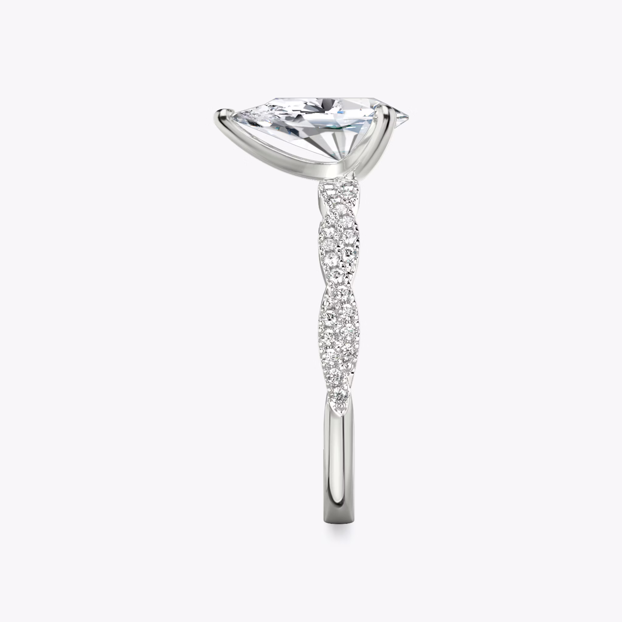 The Twisted Classic | Pear | Platinum | bandAccent: Double pavé | diamondOrientation: vertical | caratWeight: other