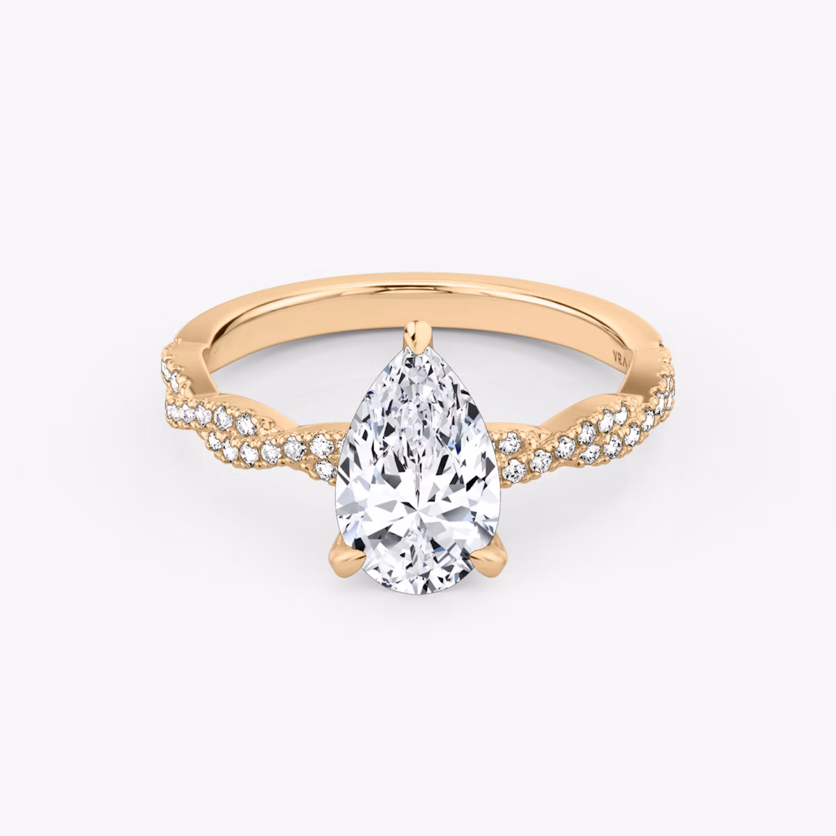 The Twisted Classic | Pear | 14k | Rose Gold | bandAccent: Double pavé | diamondOrientation: vertical | caratWeight: other