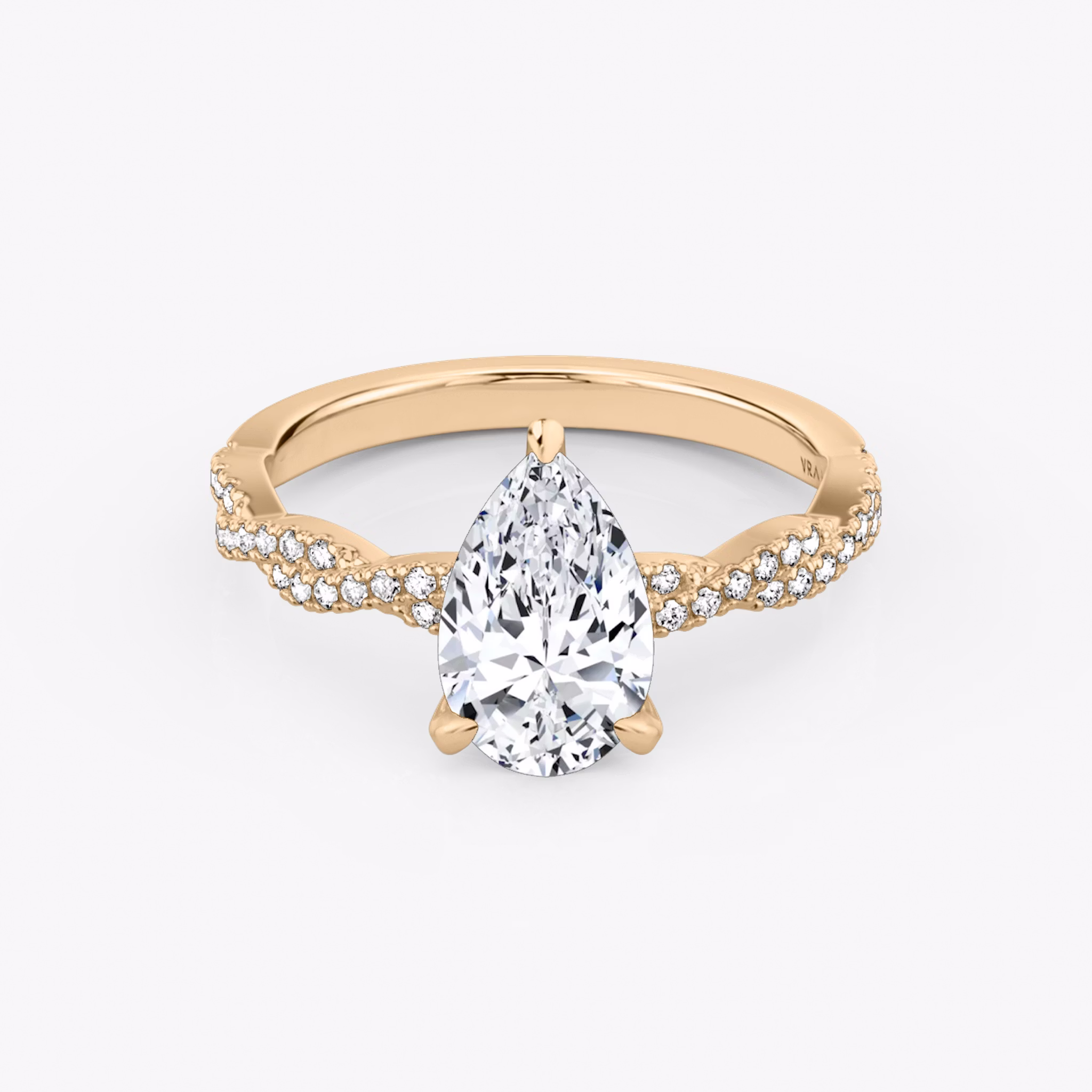 The Twisted Classic | Pear | 14k | Rose Gold | bandAccent: Double pavé | diamondOrientation: vertical | caratWeight: other
