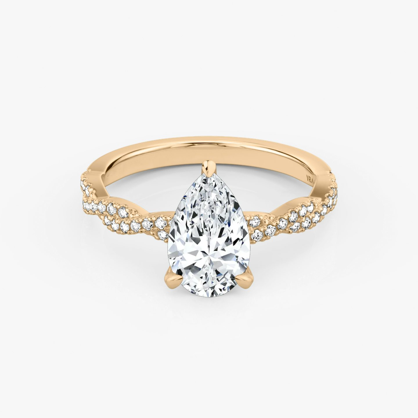 The Twisted Classic | Pear | 14k | Rose Gold | bandAccent: Double pavé | diamondOrientation: vertical | caratWeight: other
