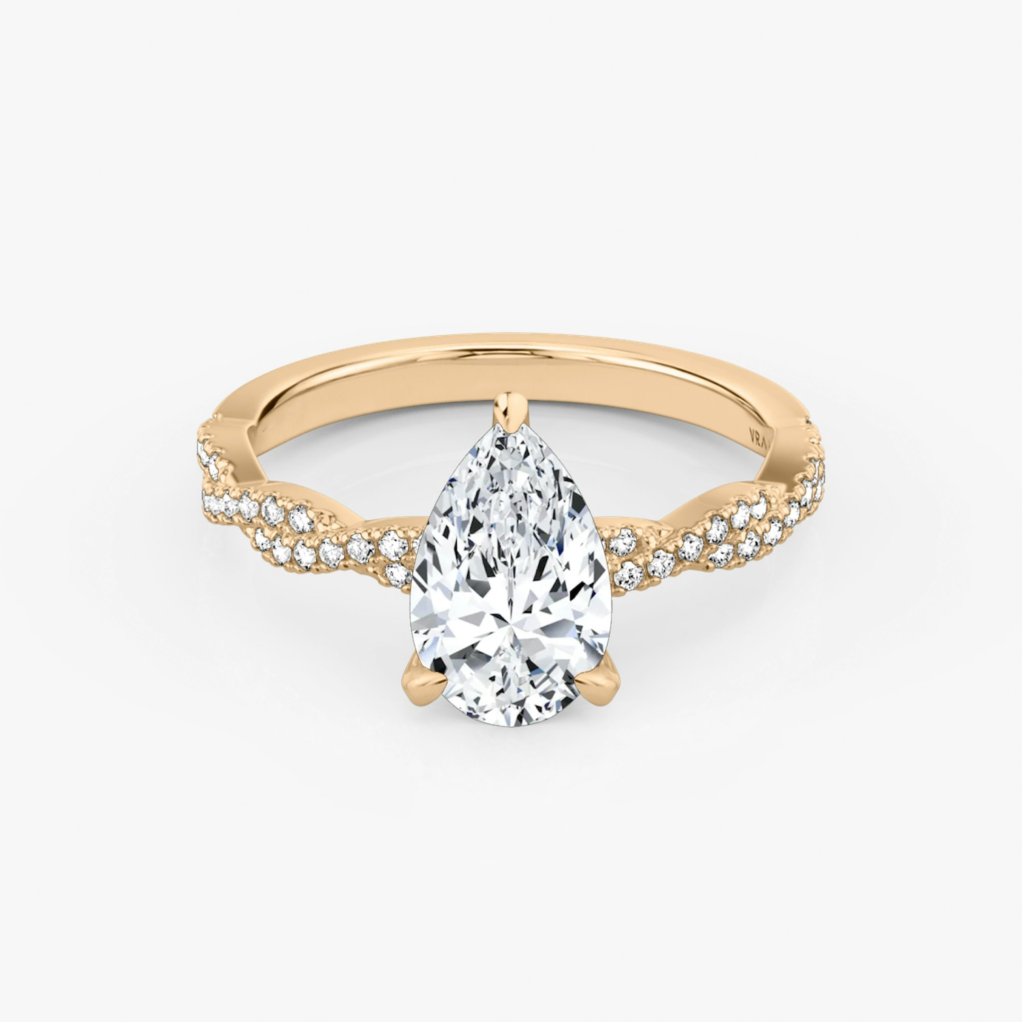 The Twisted Classic | Pear | 14k | Rose Gold | bandAccent: Double pavé | diamondOrientation: vertical | caratWeight: other
