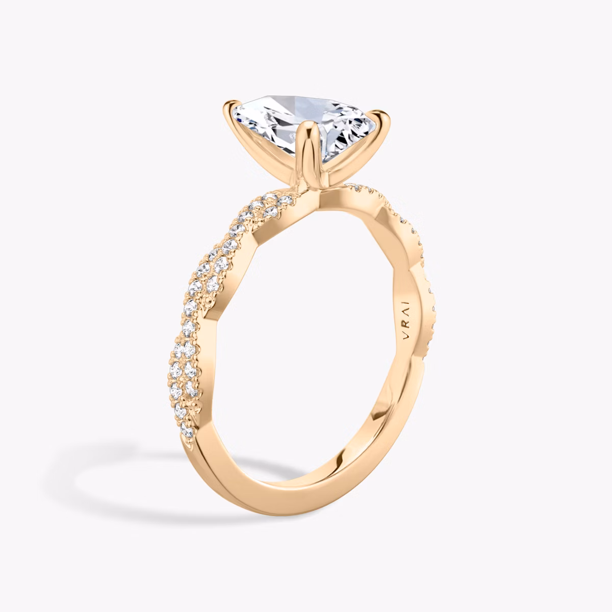 The Twisted Classic | Pear | 14k | Rose Gold | bandAccent: Double pavé | diamondOrientation: vertical | caratWeight: other
