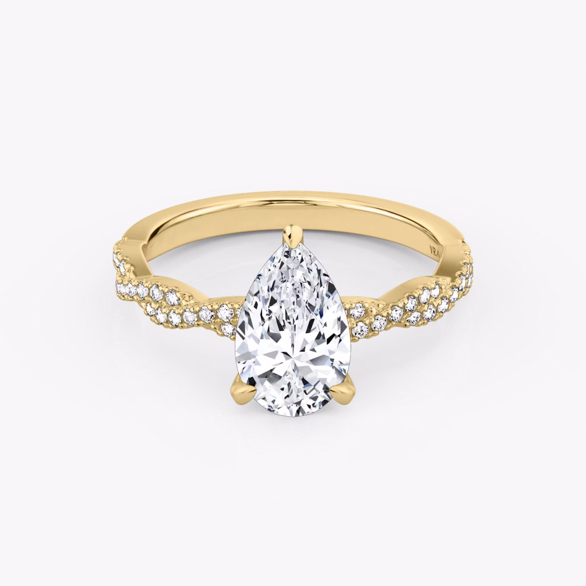 The Twisted Classic | Pear | 18k | Yellow Gold | bandAccent: Double pavé | diamondOrientation: vertical | caratWeight: other
