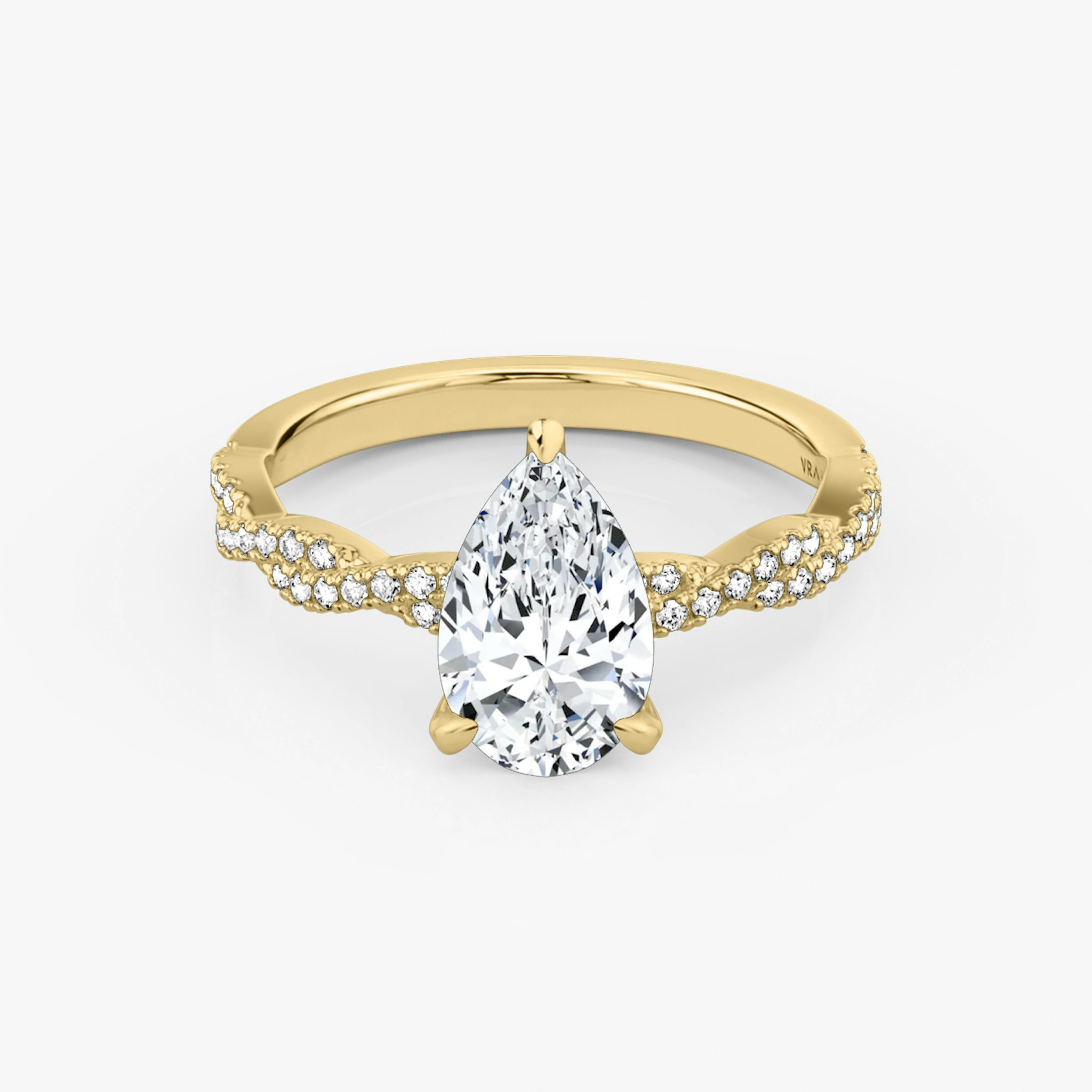 The Twisted Classic | Pear | 18k | Yellow Gold | bandAccent: Double pavé | diamondOrientation: vertical | caratWeight: other