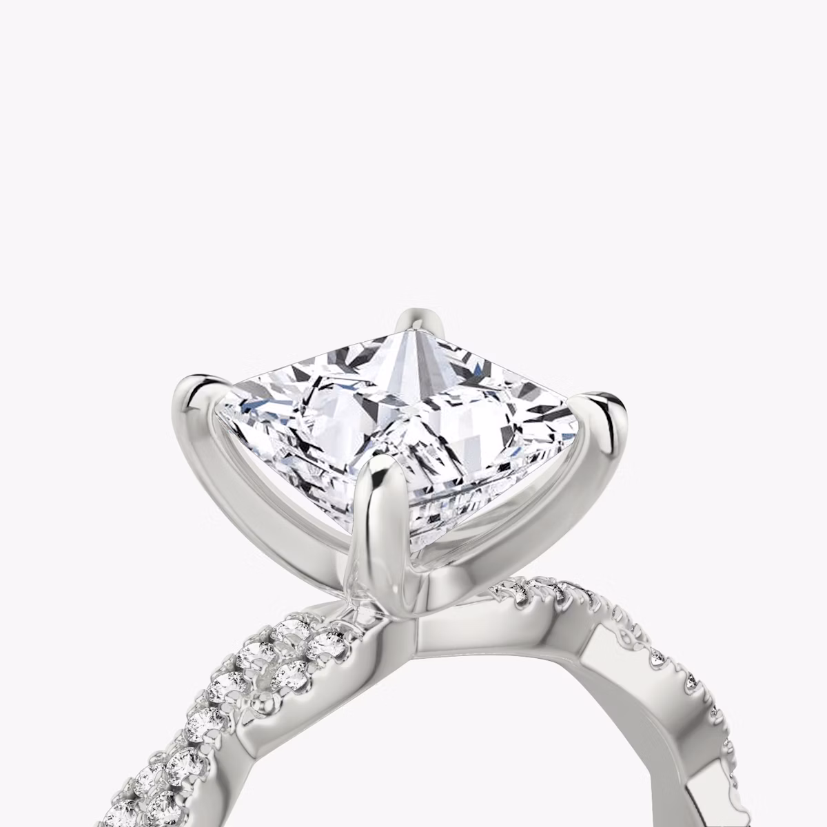 The Twisted Classic | Princess | Platinum | bandAccent: Double pavé | diamondOrientation: vertical | caratWeight: other