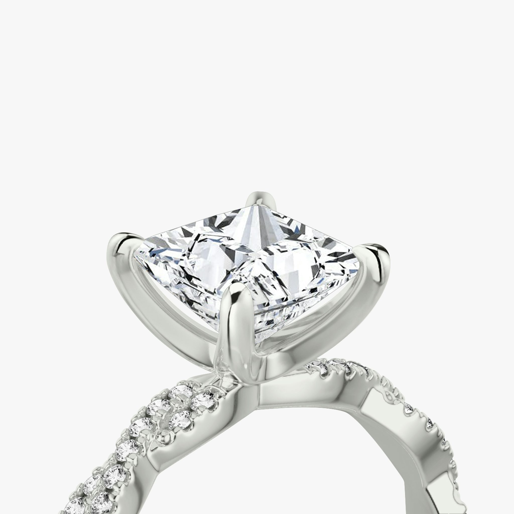 The Twisted Classic | Princess | 18k | White Gold | bandAccent: Double pavé | diamondOrientation: vertical | caratWeight: other