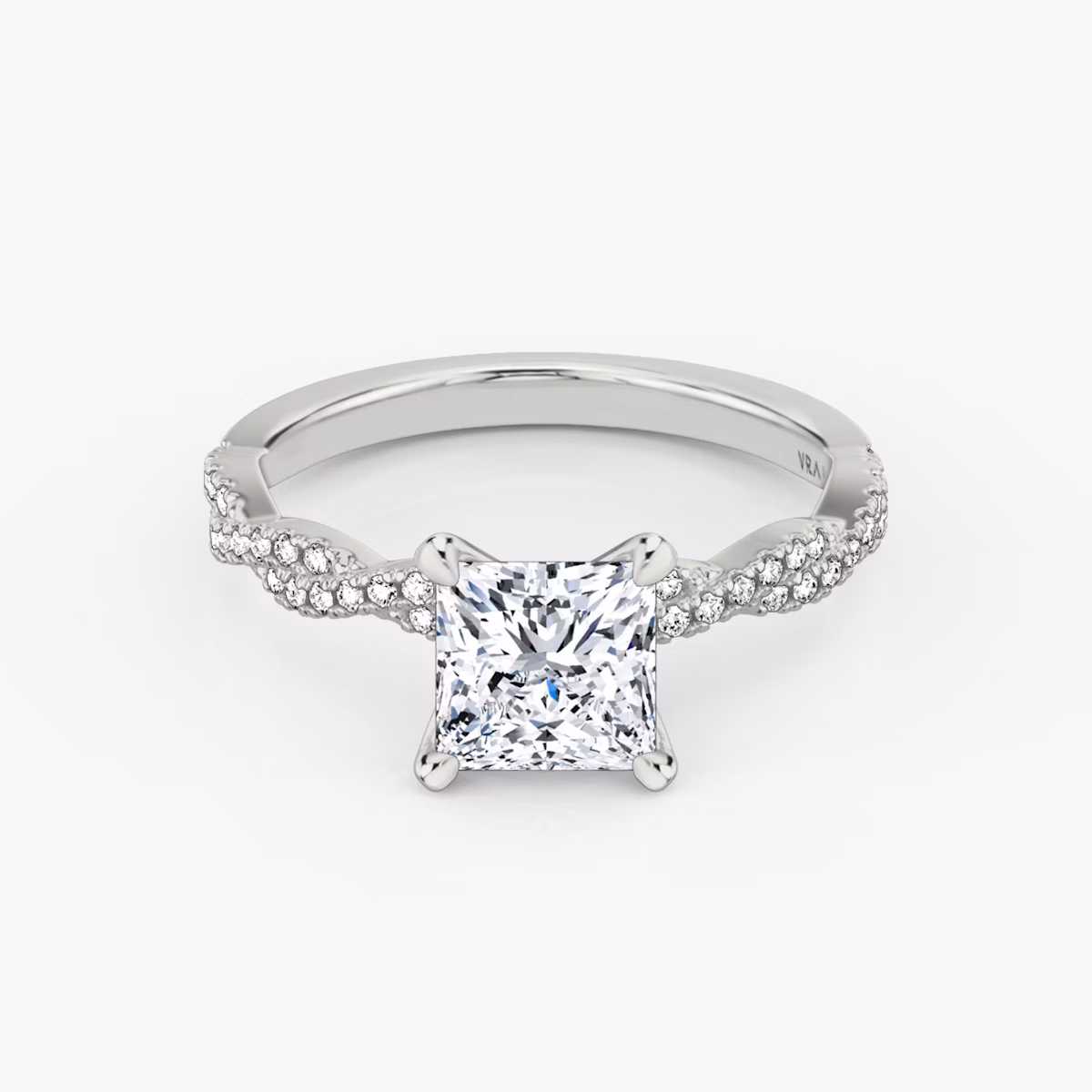 The Twisted Classic | Princess | Platinum | bandAccent: Double pavé | diamondOrientation: vertical | caratWeight: other