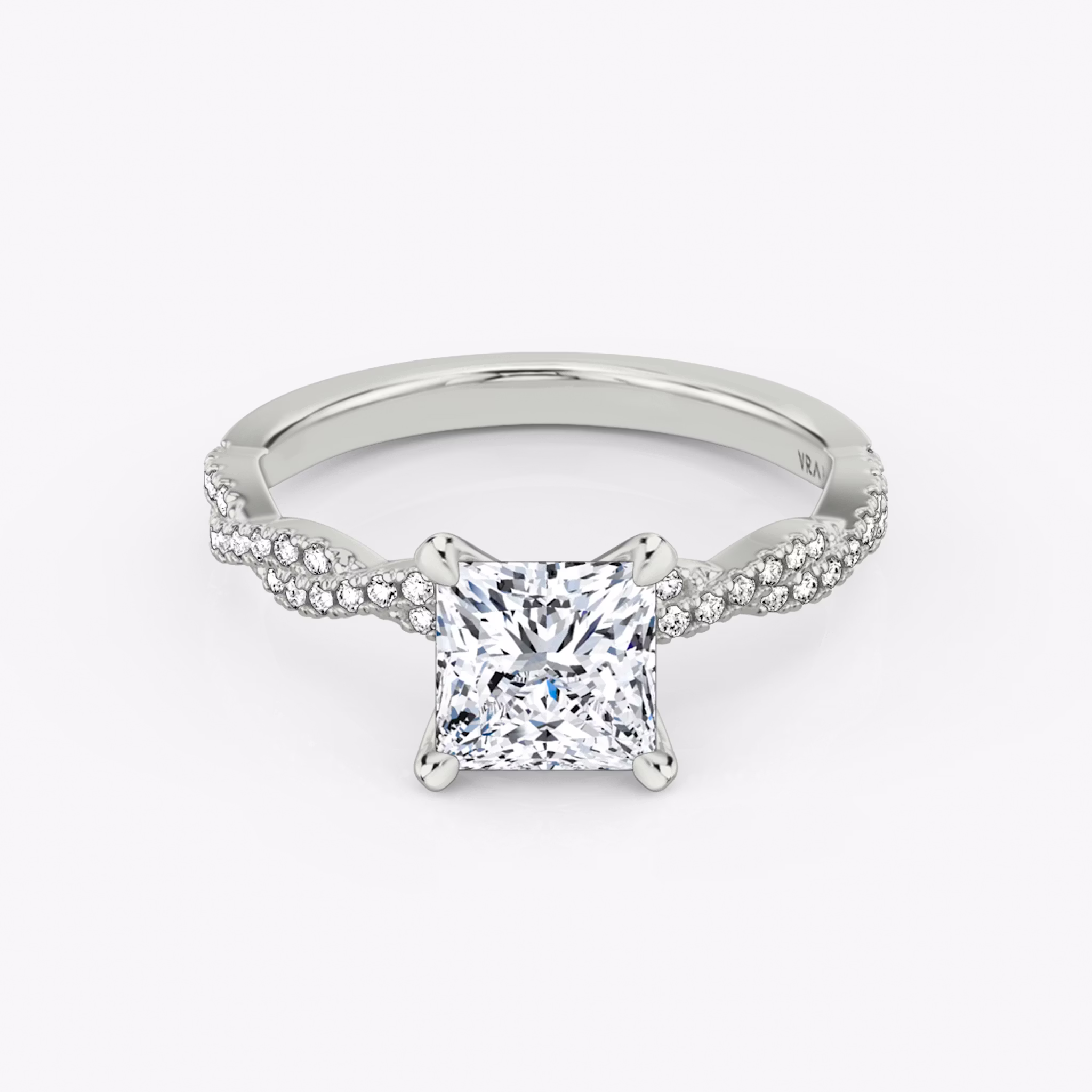 The Twisted Classic | Princess | 18k | White Gold | bandAccent: Double pavé | diamondOrientation: vertical | caratWeight: other