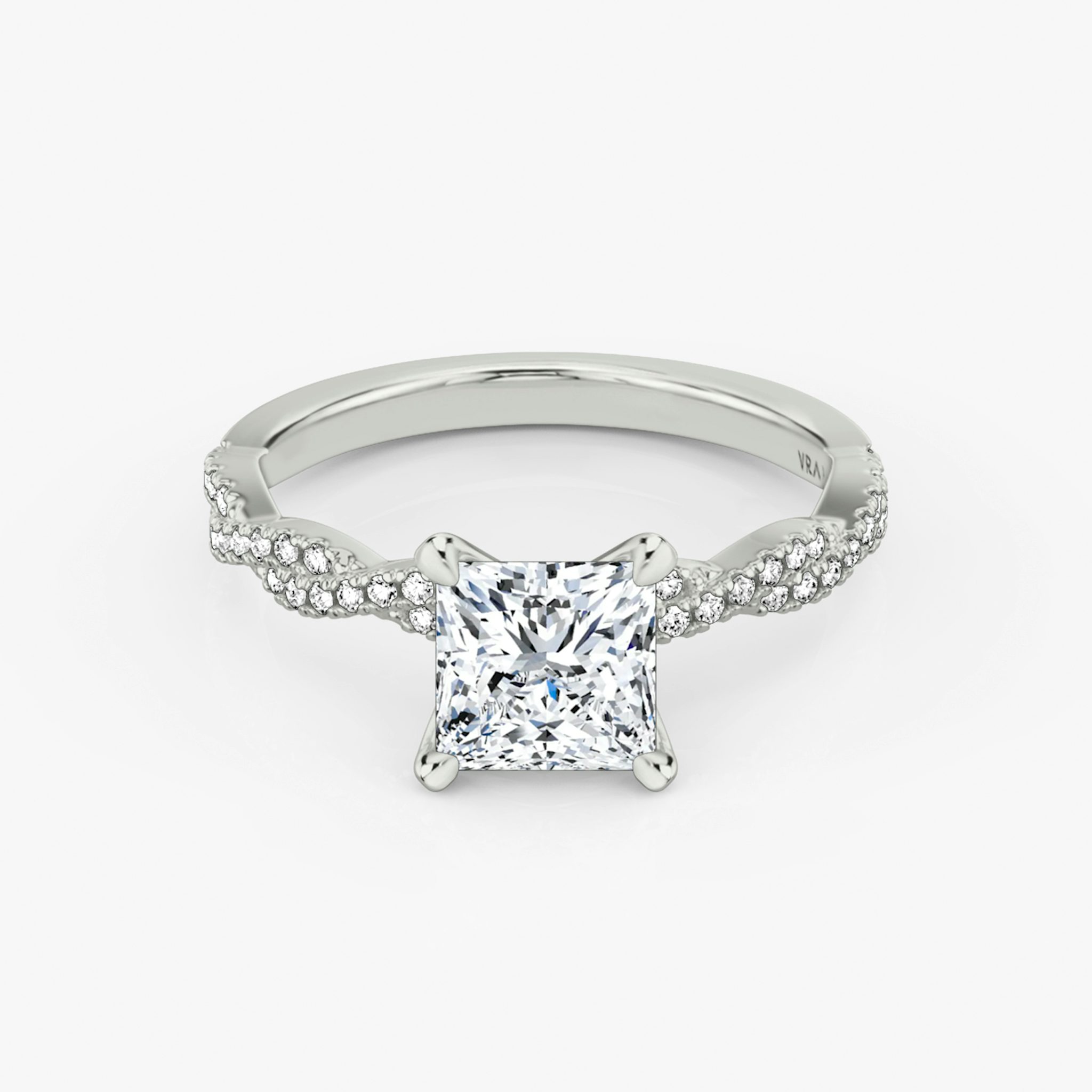The Twisted Classic | Princess | 18k | White Gold | bandAccent: Double pavé | diamondOrientation: vertical | caratWeight: other