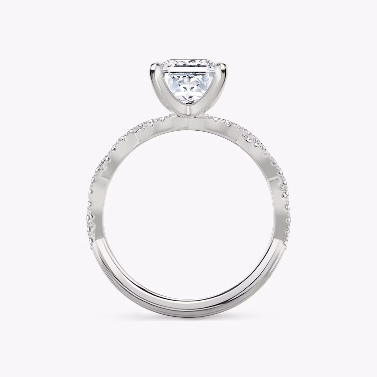 The Twisted Classic | Princess | Platinum | bandAccent: Double pavé | diamondOrientation: vertical | caratWeight: other