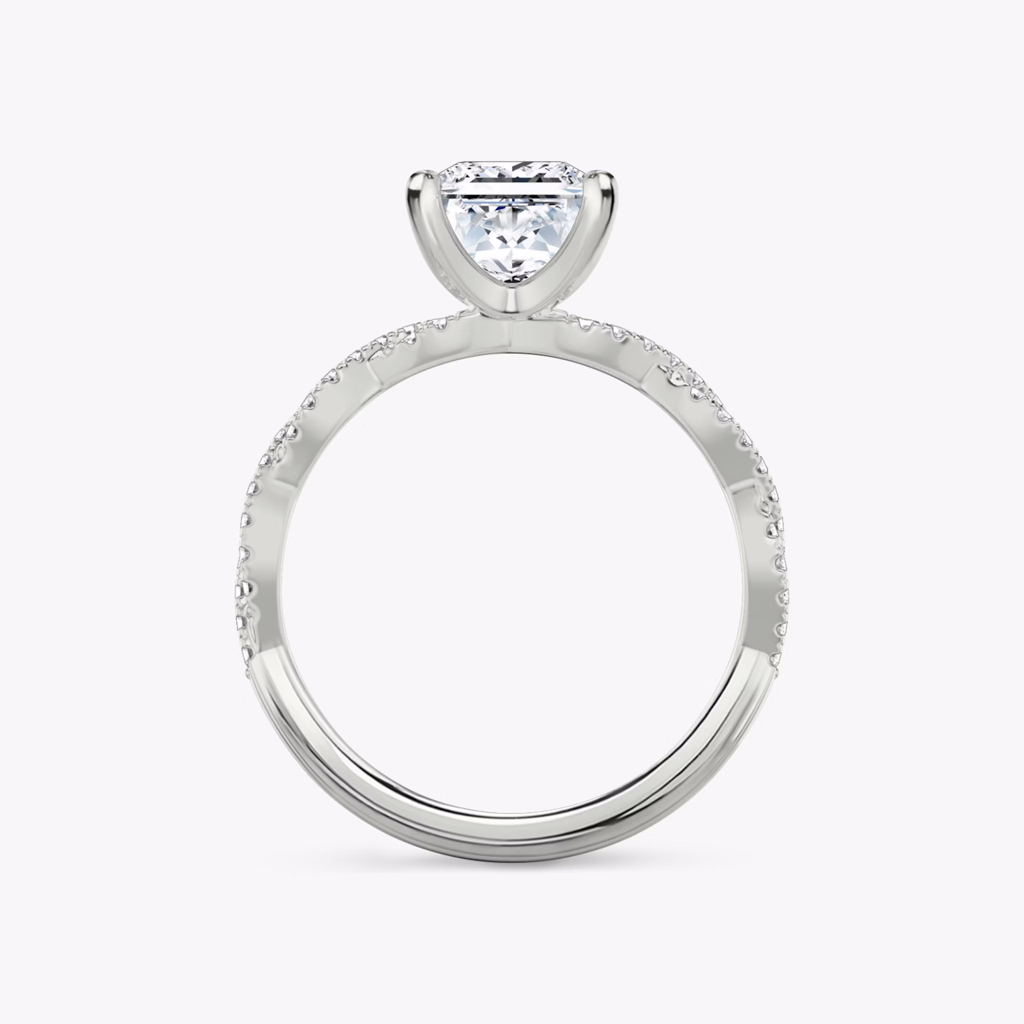 The Twisted Classic | Princess | 18k | White Gold | bandAccent: Double pavé | diamondOrientation: vertical | caratWeight: other