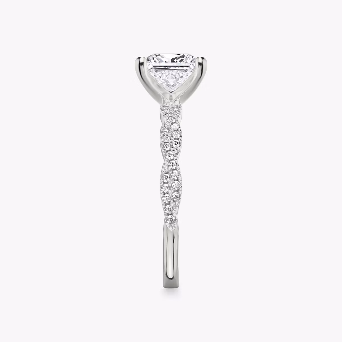 The Twisted Classic | Princess | Platinum | bandAccent: Double pavé | diamondOrientation: vertical | caratWeight: other