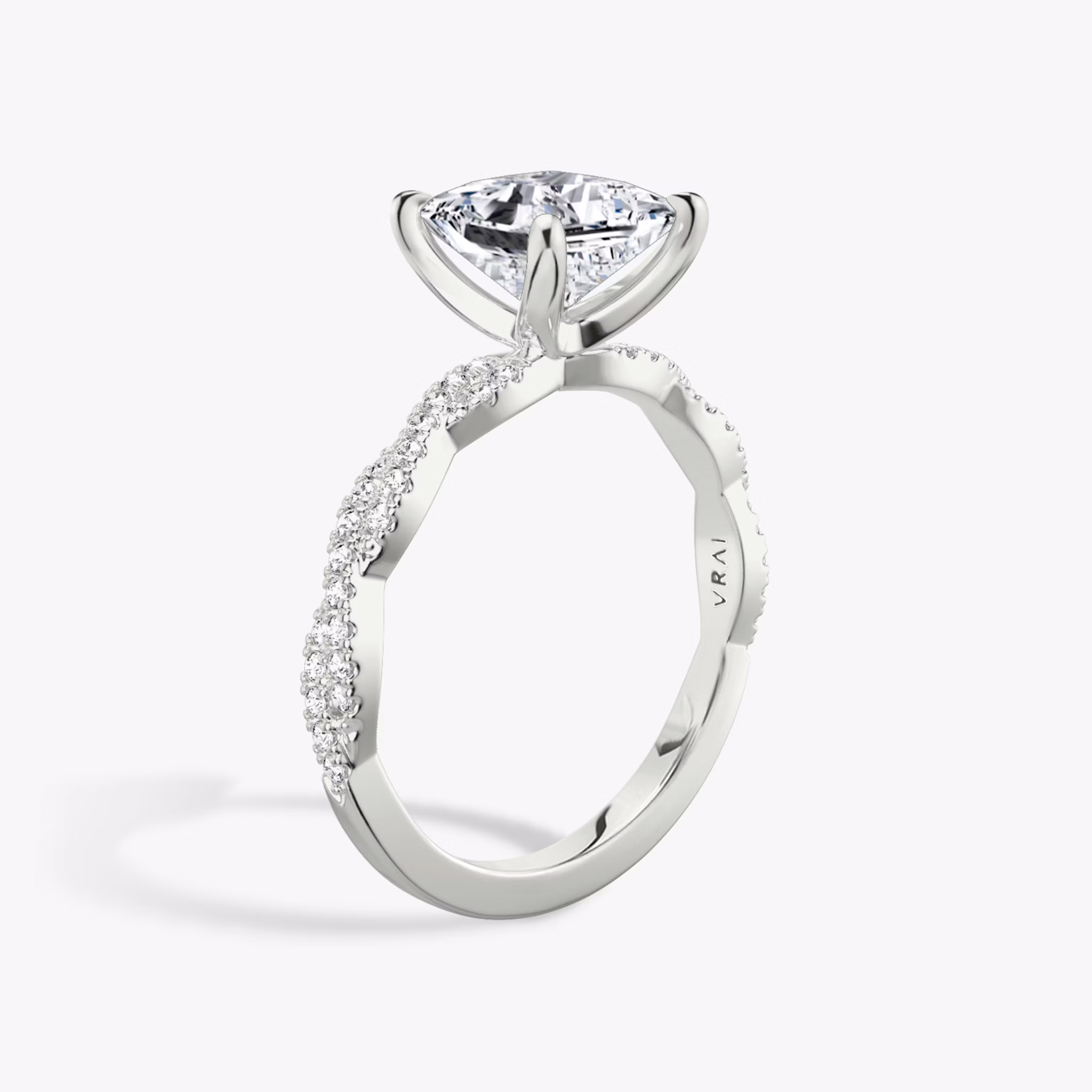 The Twisted Classic | Princess | 18k | White Gold | bandAccent: Double pavé | diamondOrientation: vertical | caratWeight: other