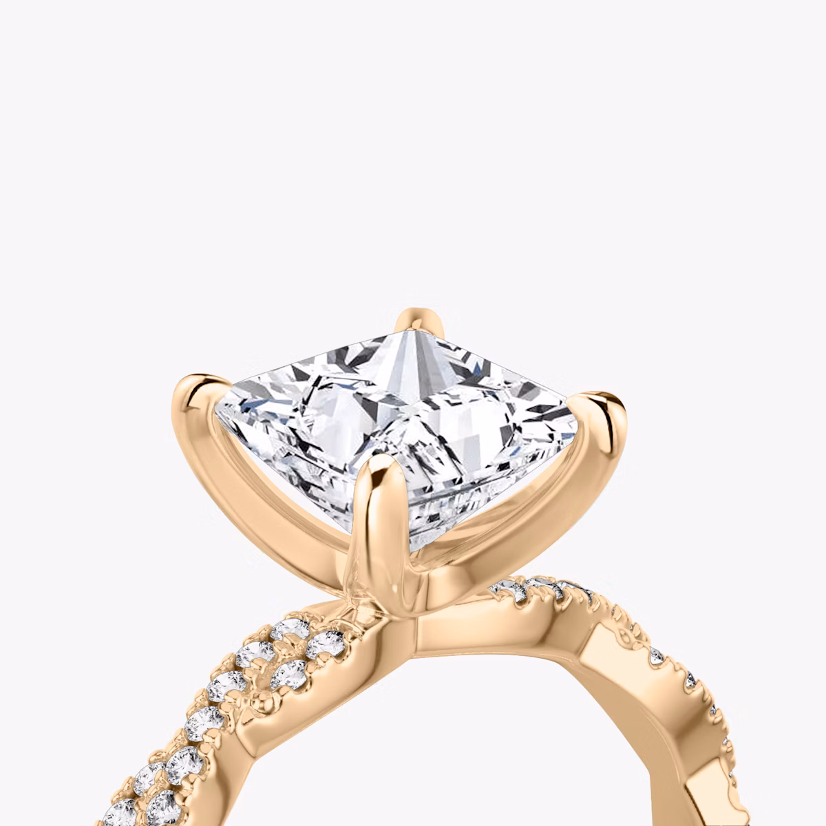 The Twisted Classic | Princess | 14k | Rose Gold | bandAccent: Double pavé | diamondOrientation: vertical | caratWeight: other