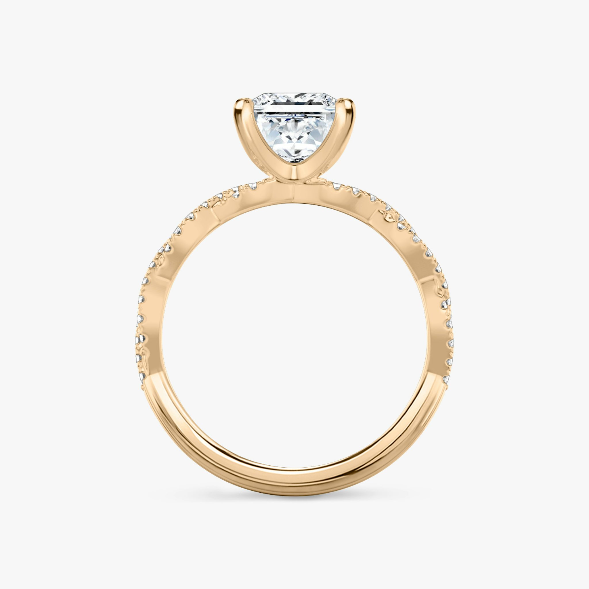 The Twisted Classic | Princess | 14k | Rose Gold | bandAccent: Double pavé | diamondOrientation: vertical | caratWeight: other