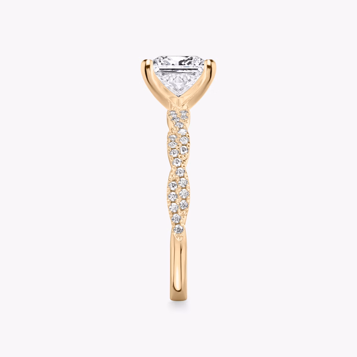 The Twisted Classic | Princess | 14k | Rose Gold | bandAccent: Double pavé | diamondOrientation: vertical | caratWeight: other