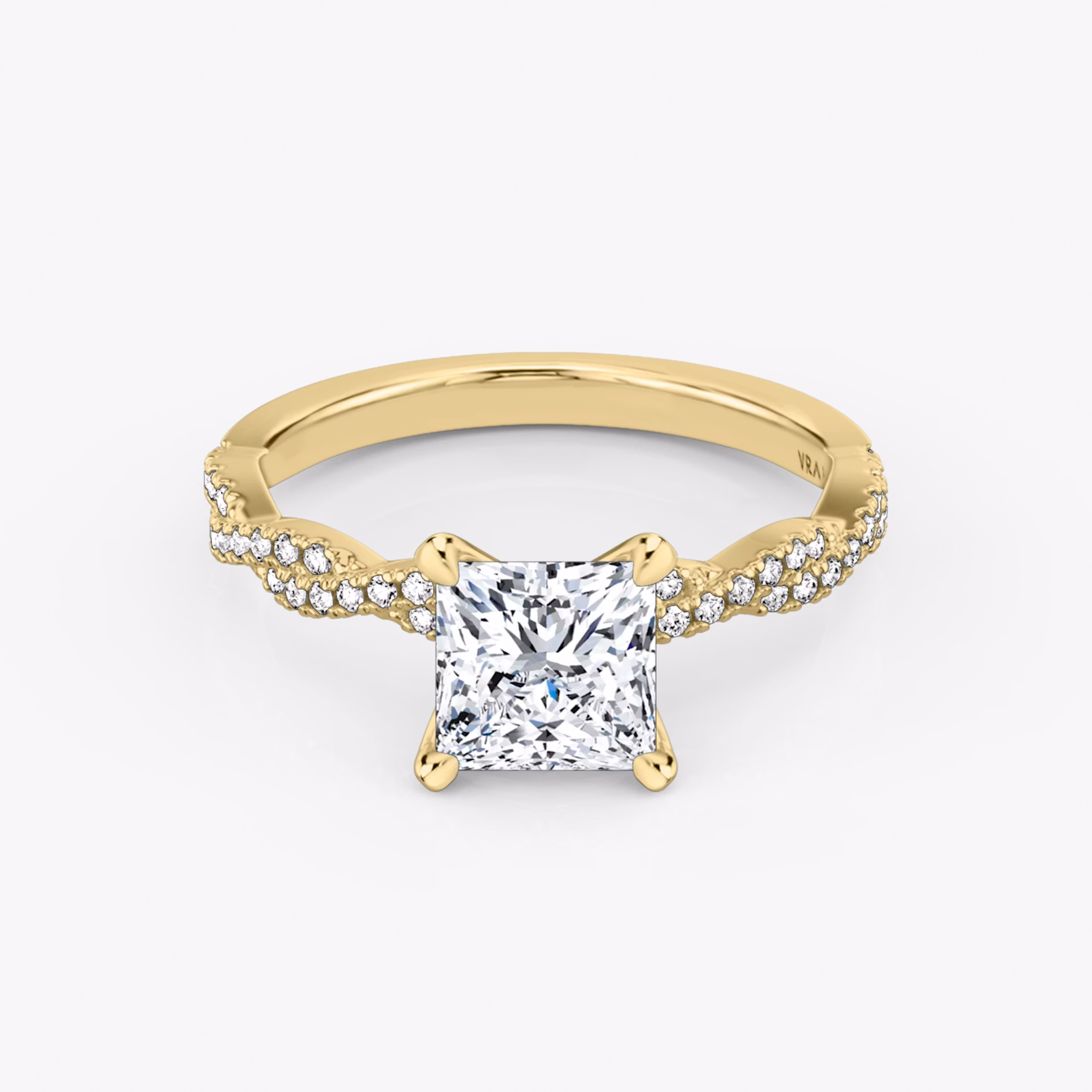 The Twisted Classic | Princess | 18k | Yellow Gold | bandAccent: Double pavé | diamondOrientation: vertical | caratWeight: other