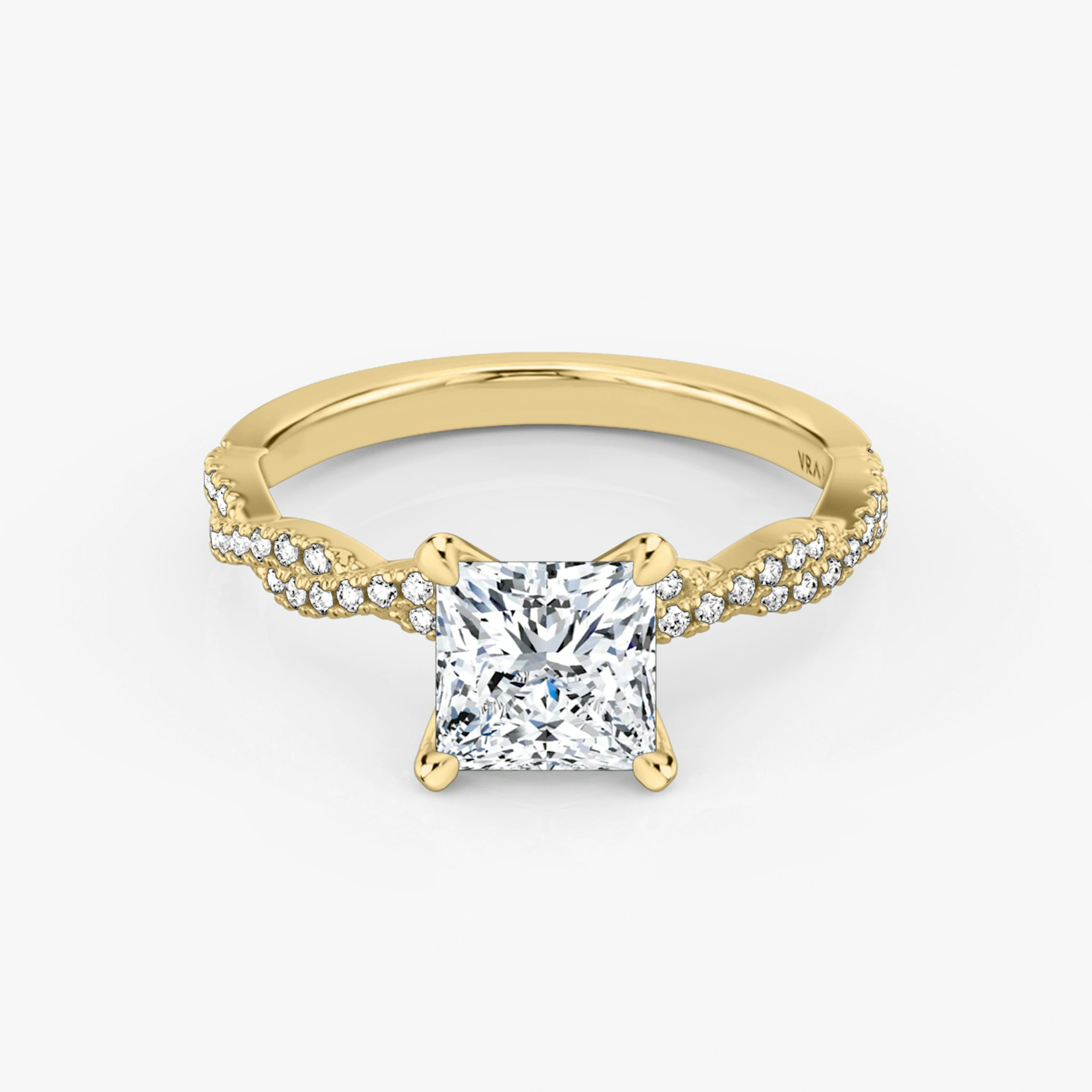 The Twisted Classic | Princess | 18k | Yellow Gold | bandAccent: Double pavé | diamondOrientation: vertical | caratWeight: other