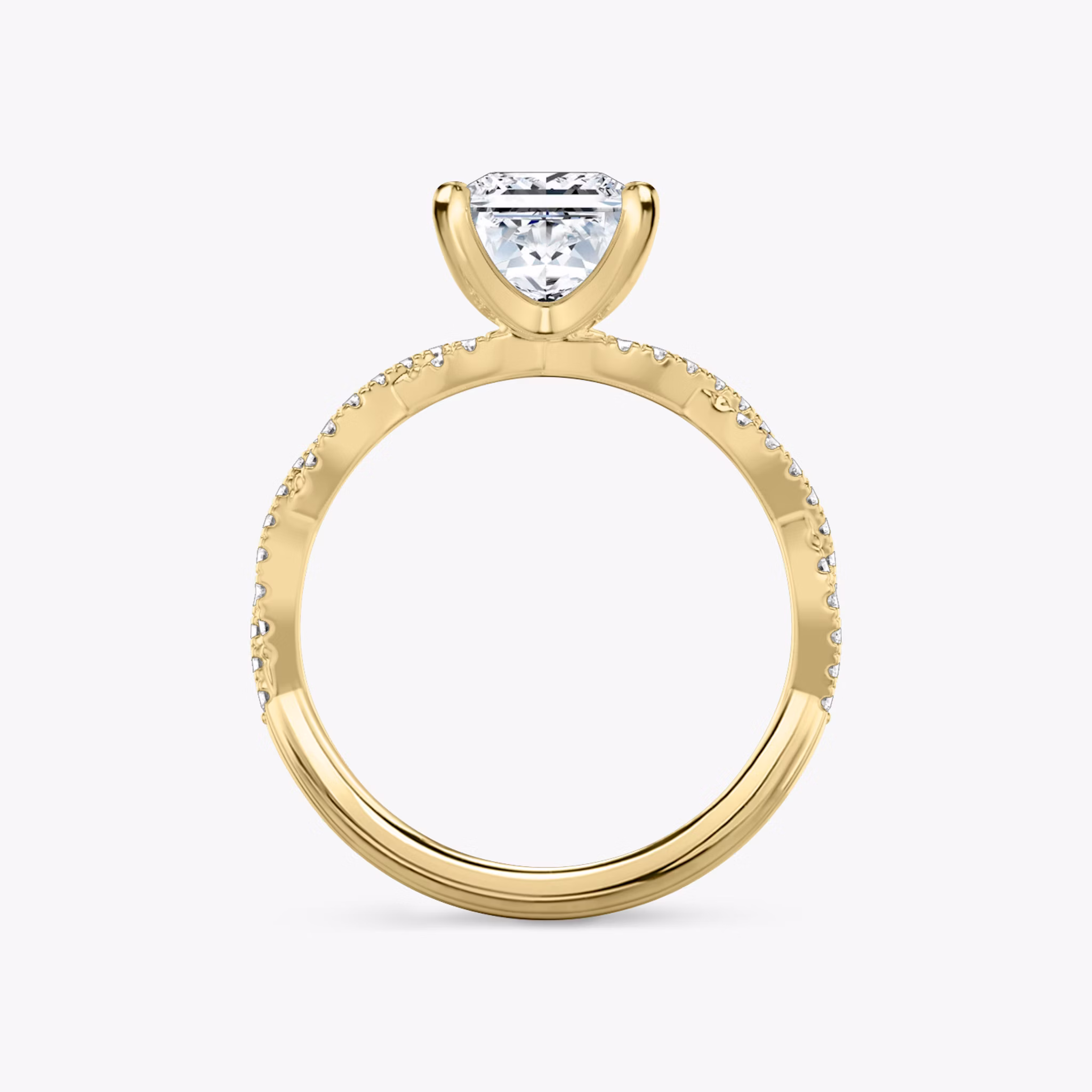 The Twisted Classic | Princess | 18k | Yellow Gold | bandAccent: Double pavé | diamondOrientation: vertical | caratWeight: other