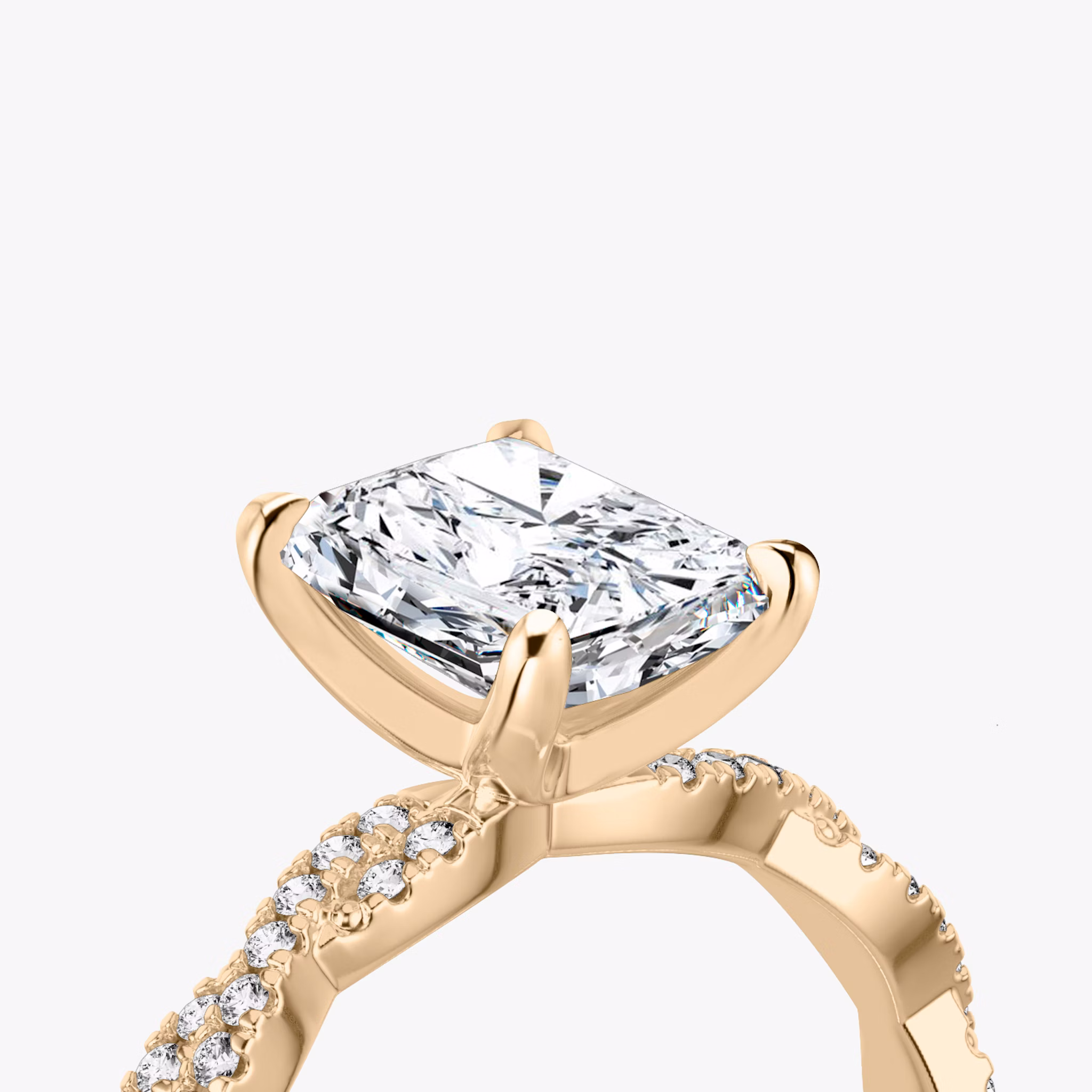 The Twisted Classic | Radiant | 14k | Rose Gold | bandAccent: Double pavé | diamondOrientation: vertical | caratWeight: other