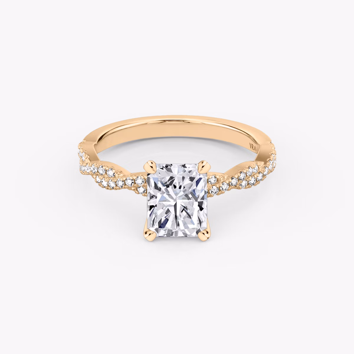 The Twisted Classic | Radiant | 14k | Rose Gold | bandAccent: Double pavé | diamondOrientation: vertical | caratWeight: other