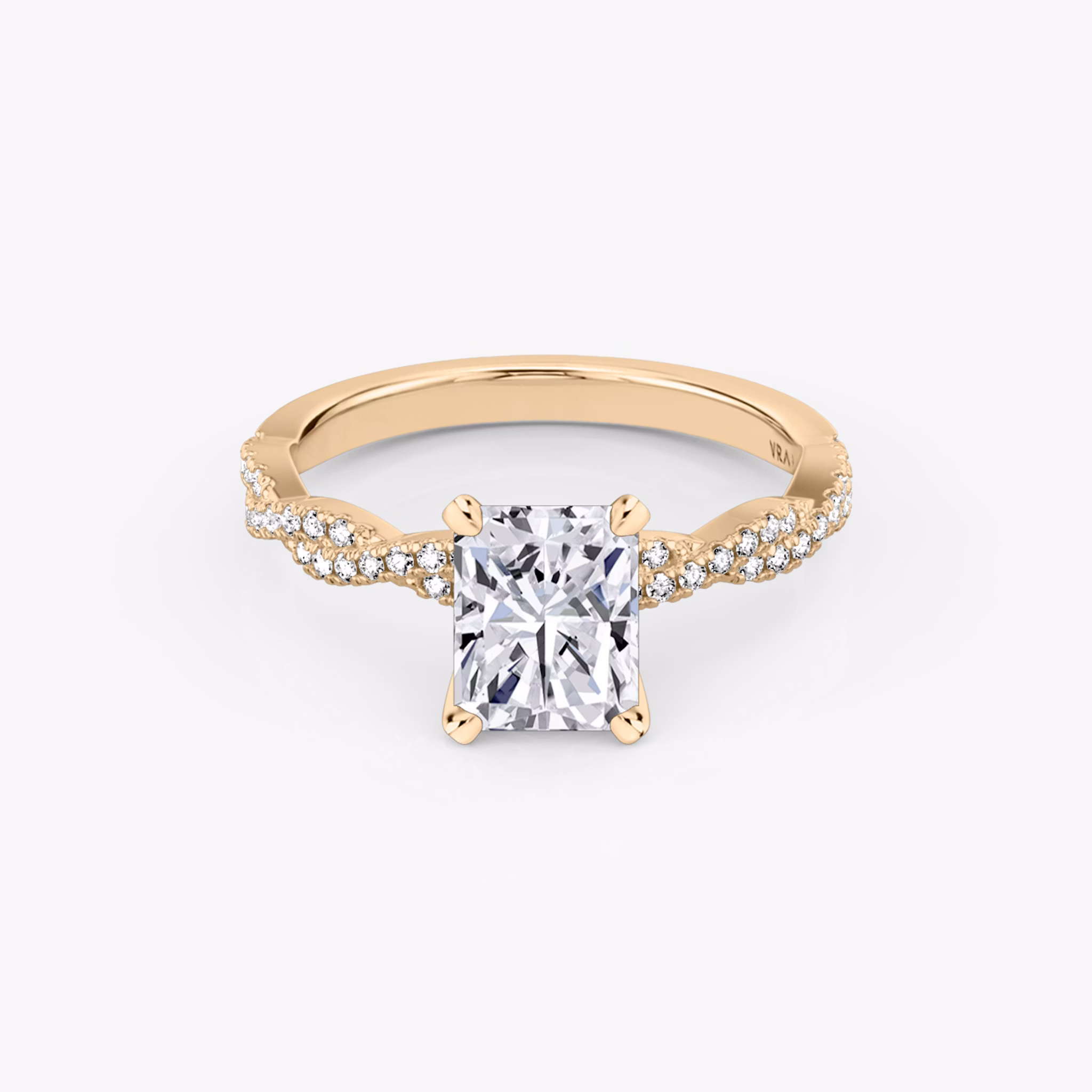 The Twisted Classic | Radiant | 14k | Rose Gold | bandAccent: Double pavé | diamondOrientation: vertical | caratWeight: other