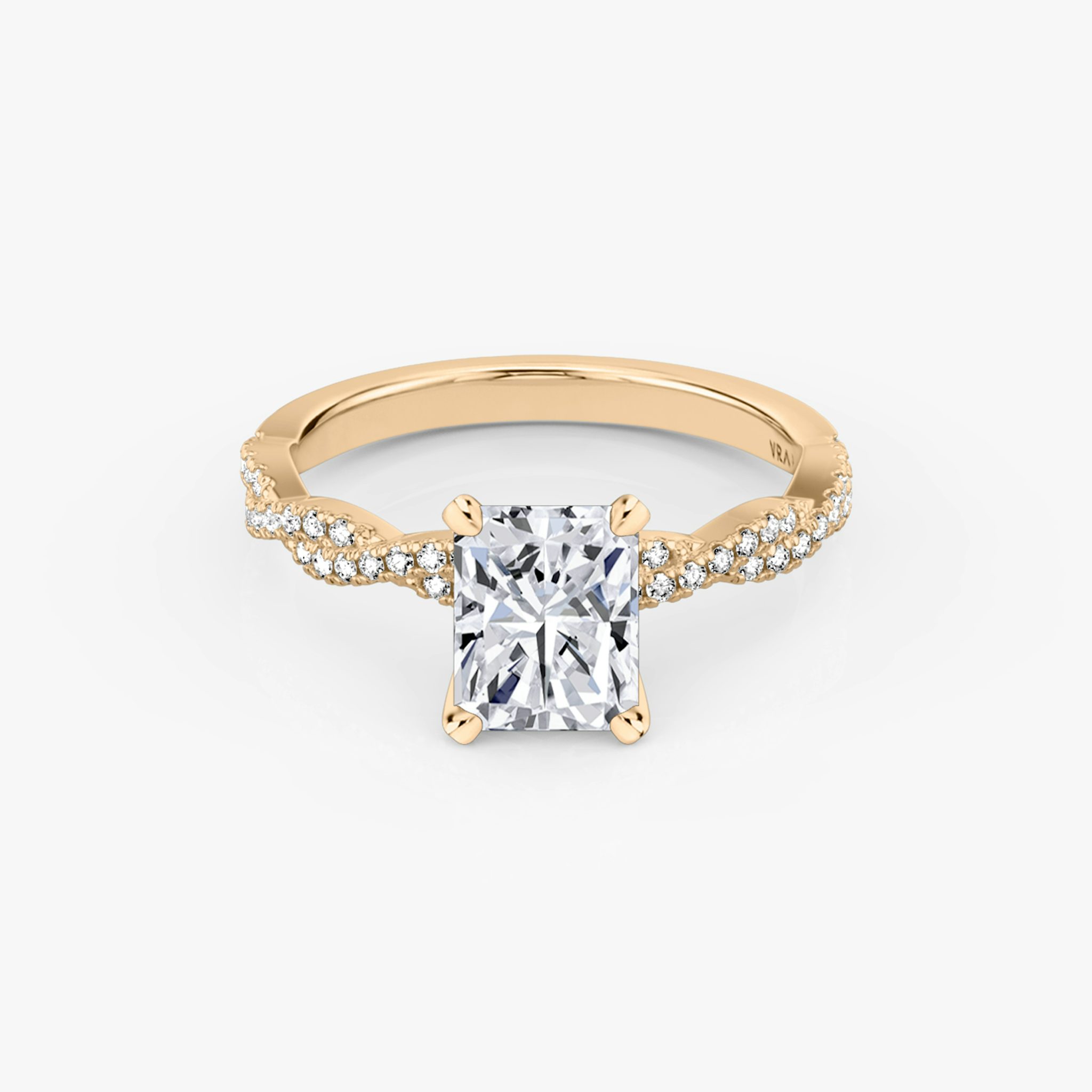 The Twisted Classic | Radiant | 14k | Rose Gold | bandAccent: Double pavé | diamondOrientation: vertical | caratWeight: other