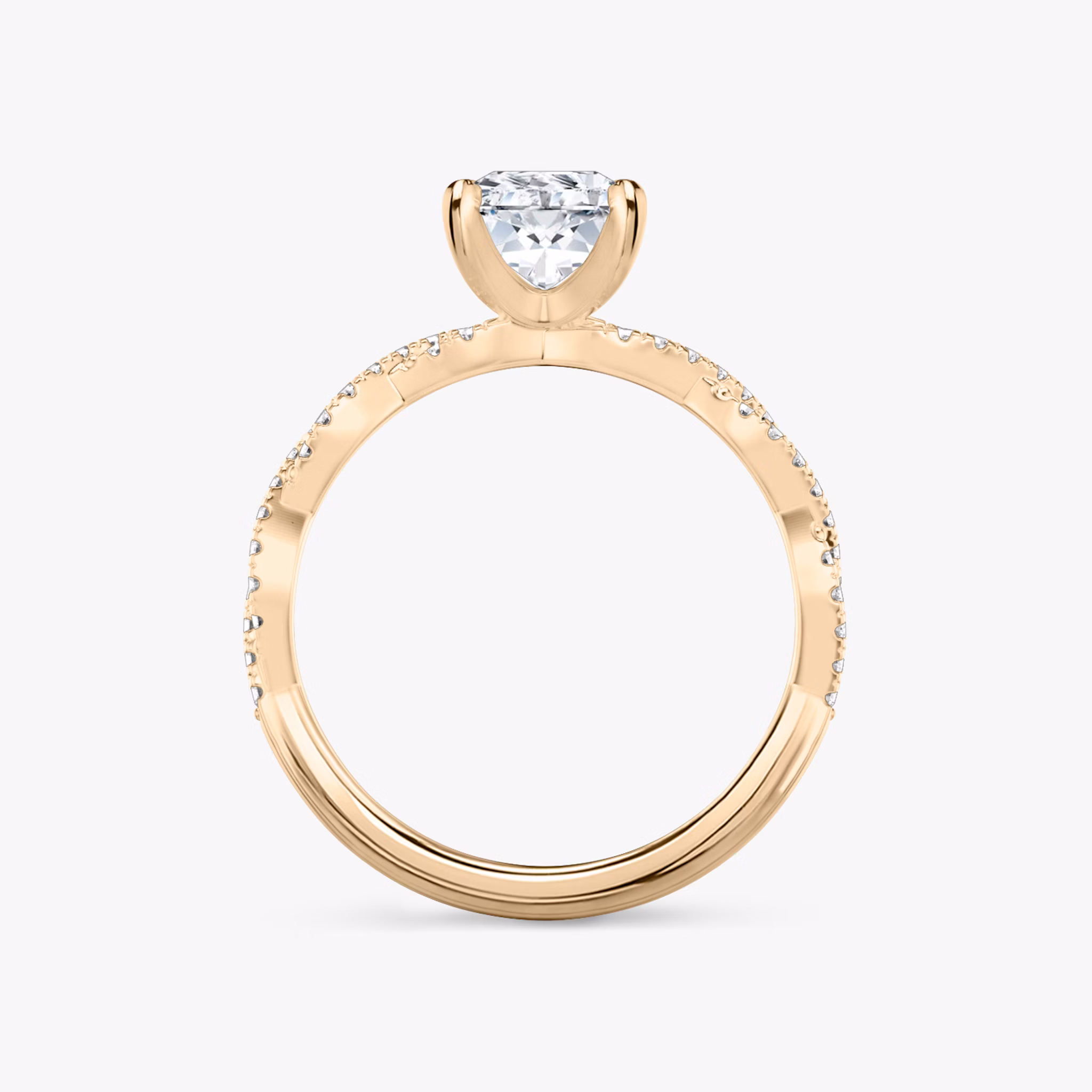 The Twisted Classic | Radiant | 14k | Rose Gold | bandAccent: Double pavé | diamondOrientation: vertical | caratWeight: other