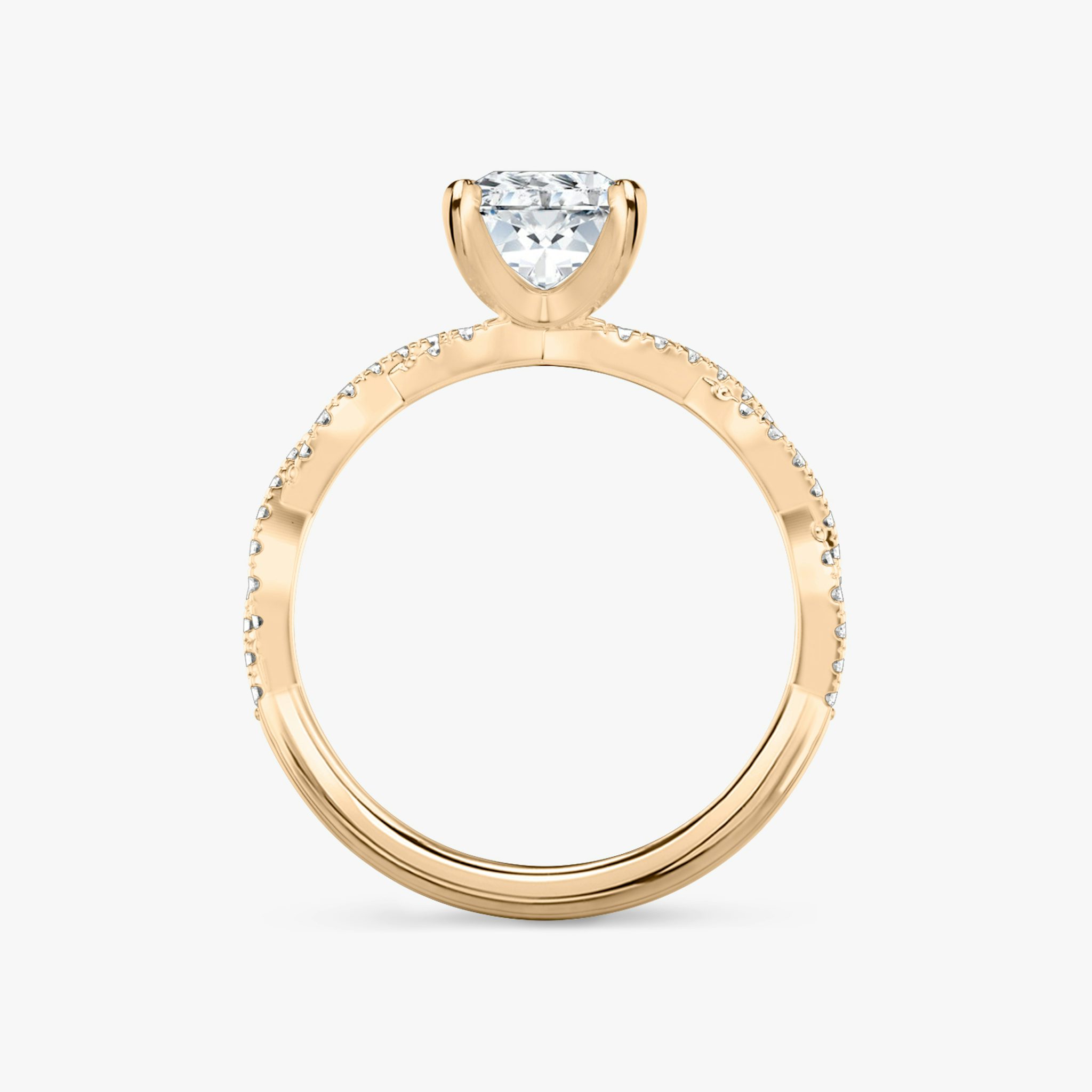The Twisted Classic | Radiant | 14k | Rose Gold | bandAccent: Double pavé | diamondOrientation: vertical | caratWeight: other