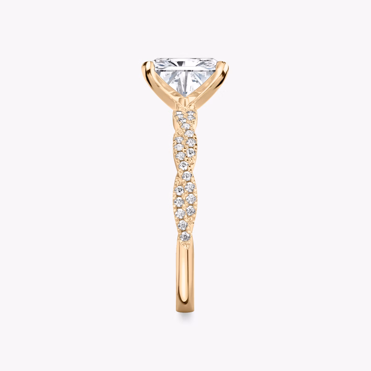 The Twisted Classic | Radiant | 14k | Rose Gold | bandAccent: Double pavé | diamondOrientation: vertical | caratWeight: other