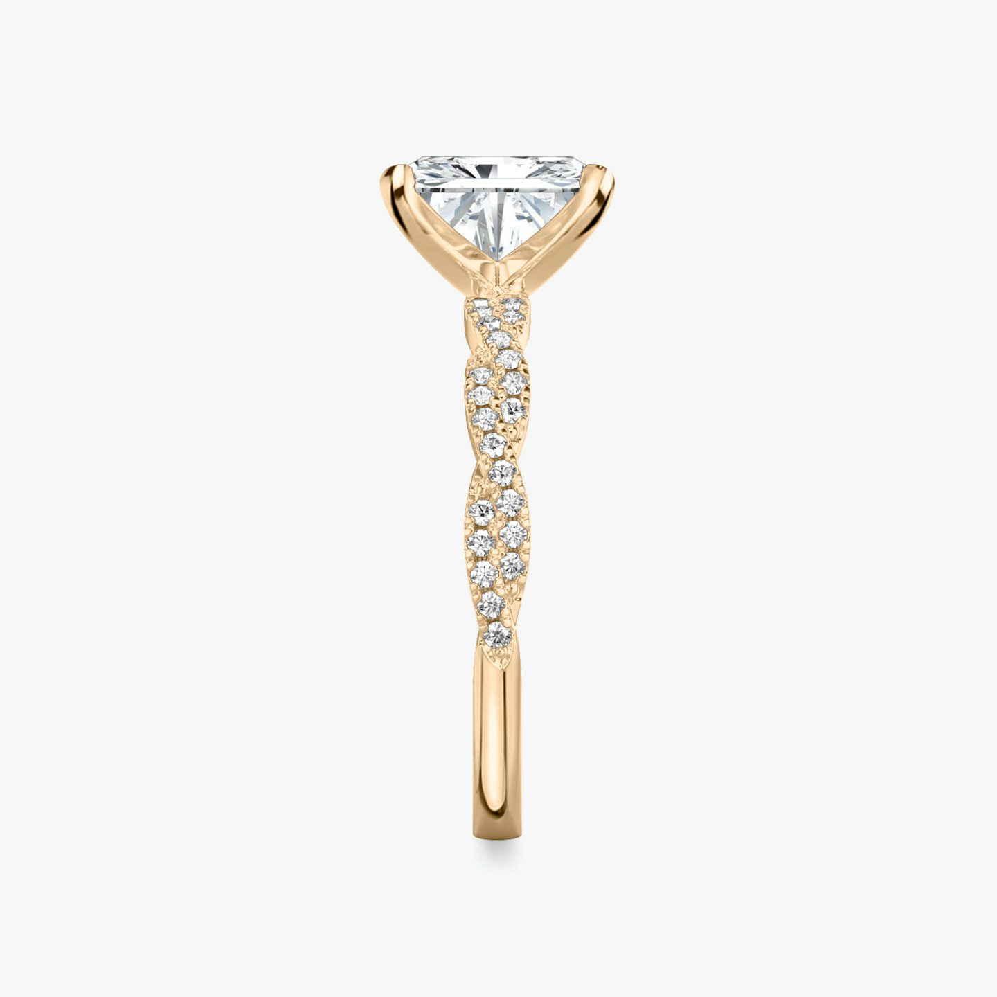 The Twisted Classic | Radiant | 14k | Rose Gold | bandAccent: Double pavé | diamondOrientation: vertical | caratWeight: other