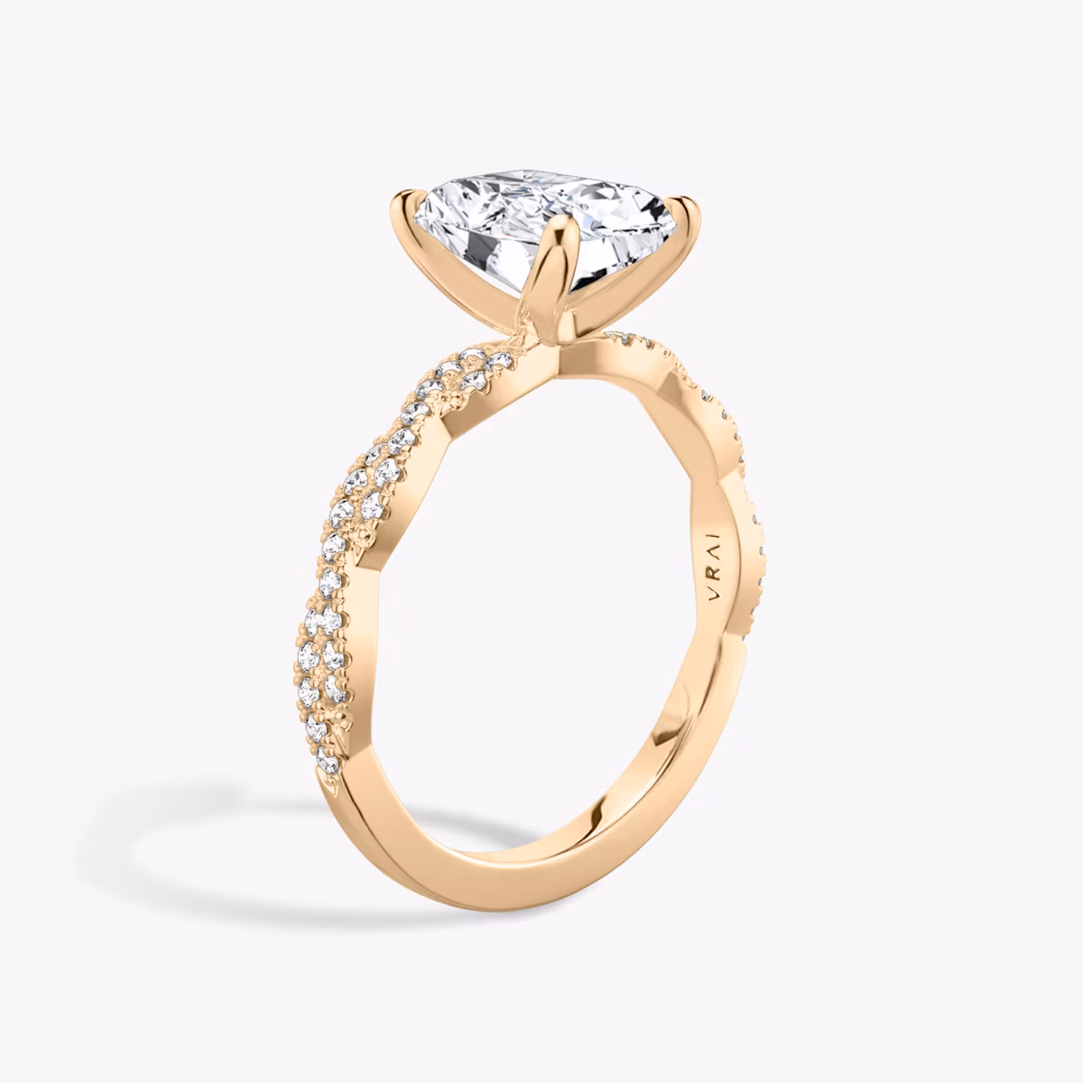The Twisted Classic | Radiant | 14k | Rose Gold | bandAccent: Double pavé | diamondOrientation: vertical | caratWeight: other